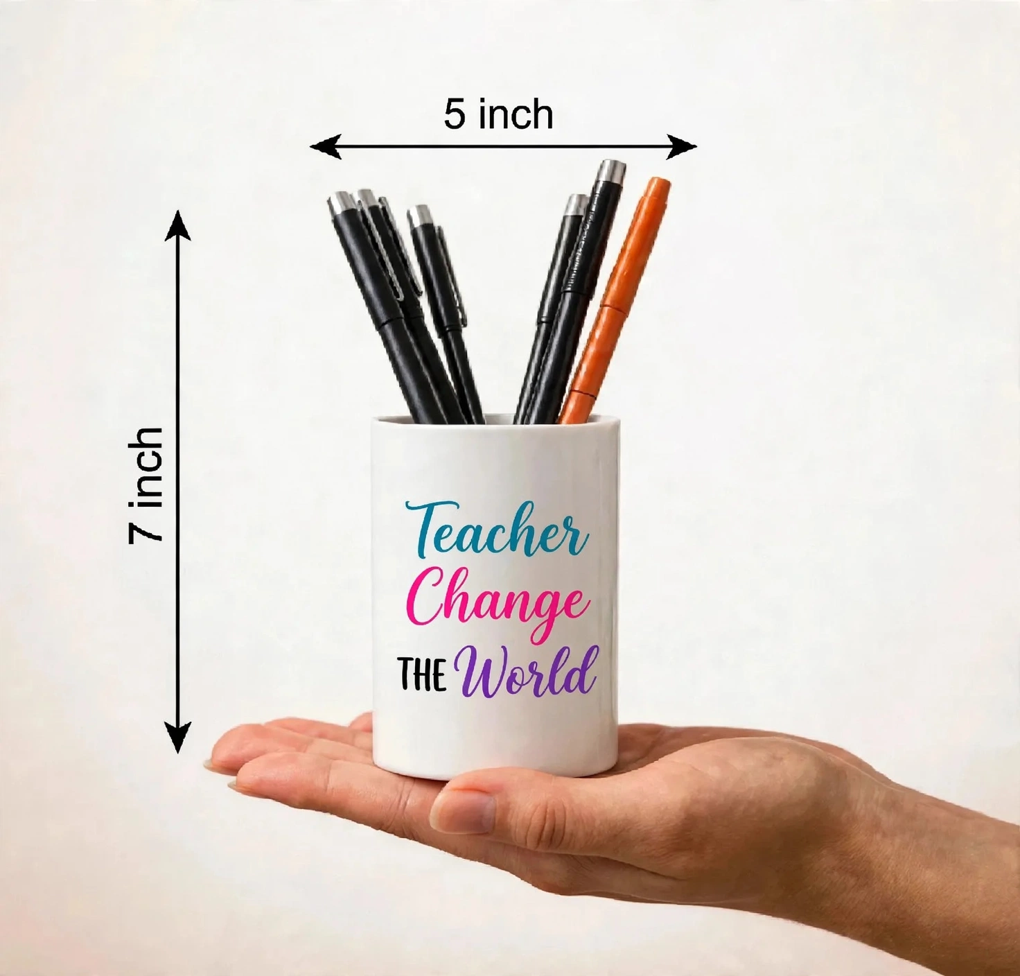 Teacher Change The World Ceramic Pen Stand | Teacher's Day Gift Desk Organizer - Image 2