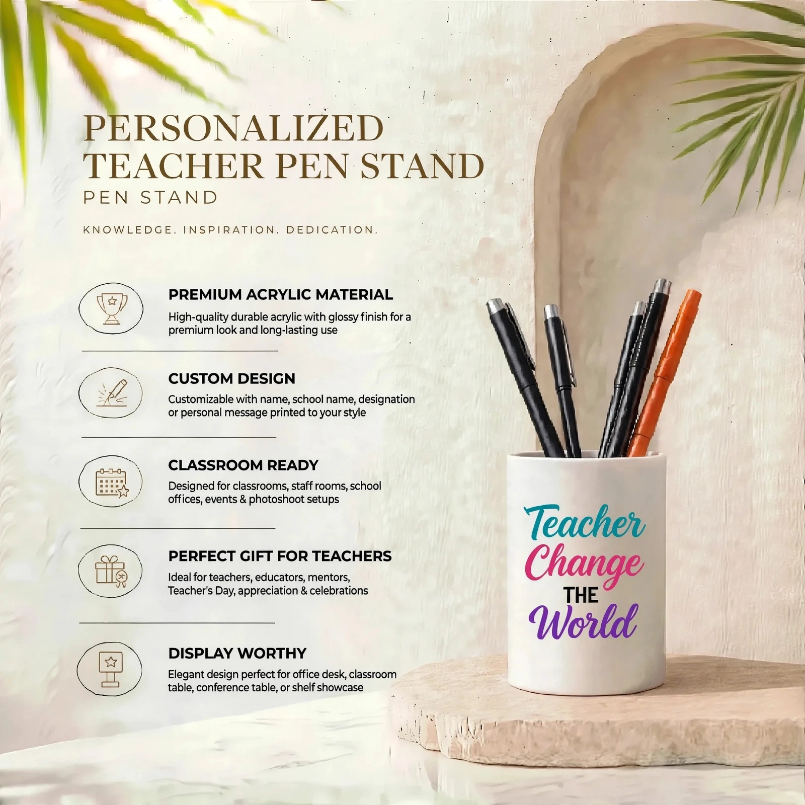 Teacher Change The World Ceramic Pen Stand | Teacher's Day Gift Desk Organizer - Image 3