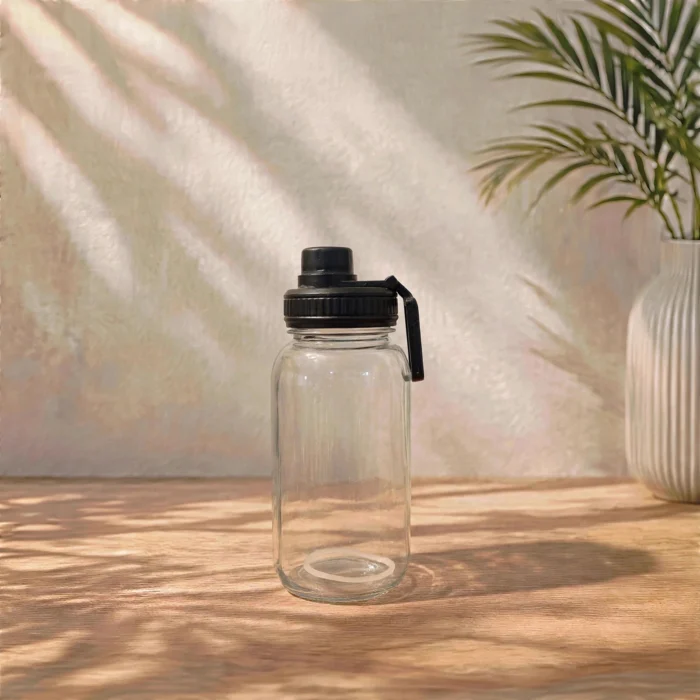 Transparent Glass Tumbler With Black Sipper Lid -  Leak-Proof Portable Tumbler