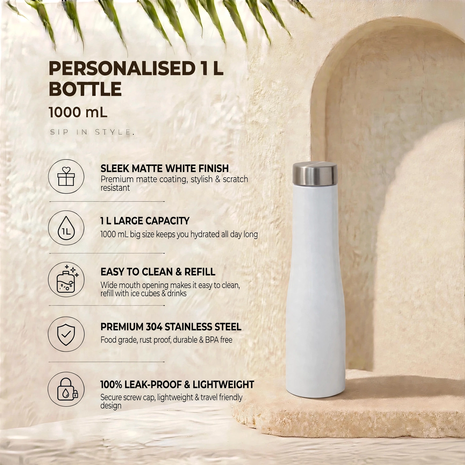 Personalized Bottle 1L With Laser Engraving - Premium Stainless Steel Bottle - Image 3