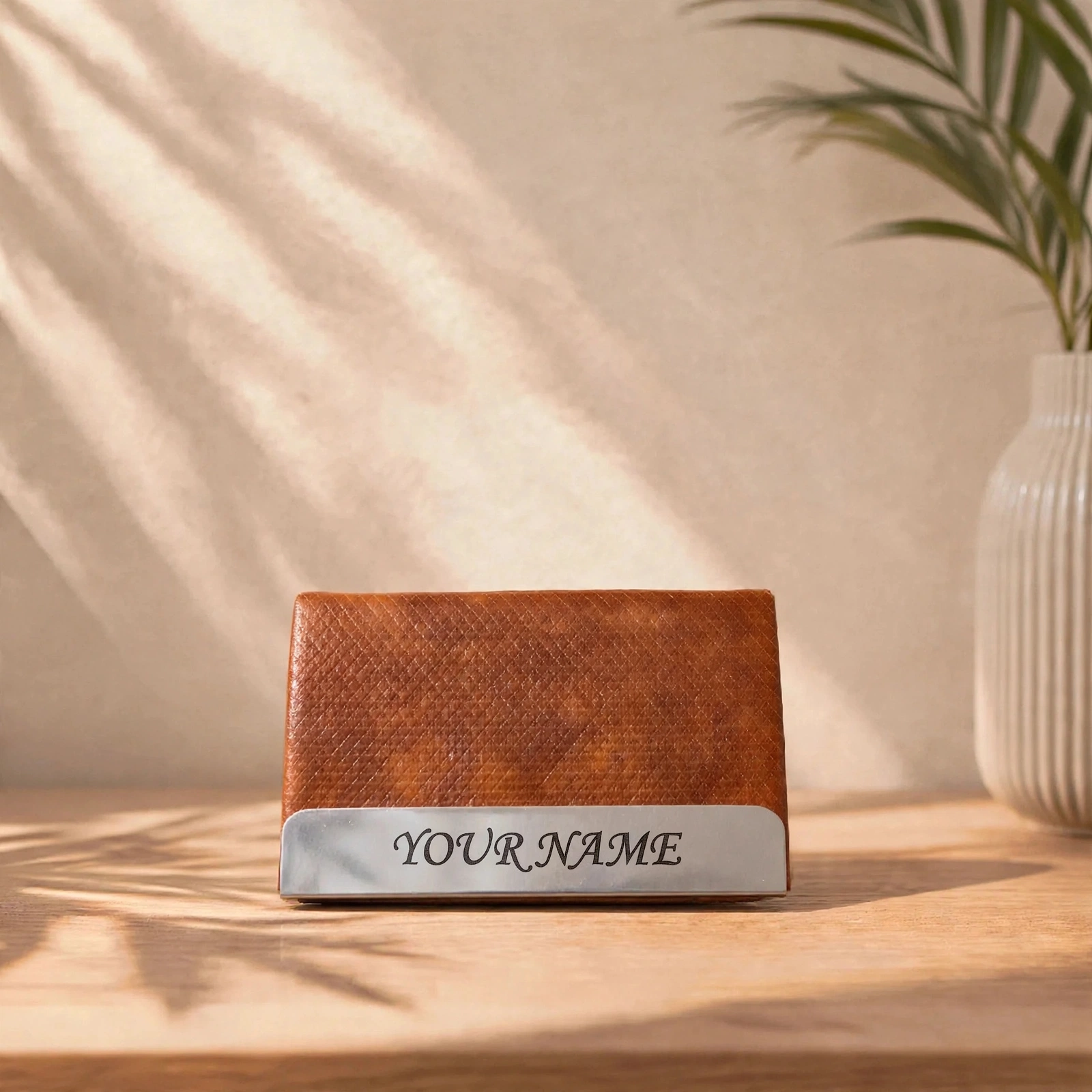 Personalized Card Holder With Your Nameplate - Premium Leather Visiting Card Holder