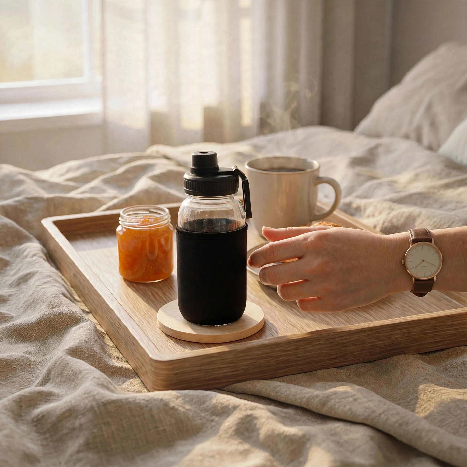 Transparent Glass Tumbler With Black Sipper Lid - Leak-Proof Portable Tumbler - Image 4