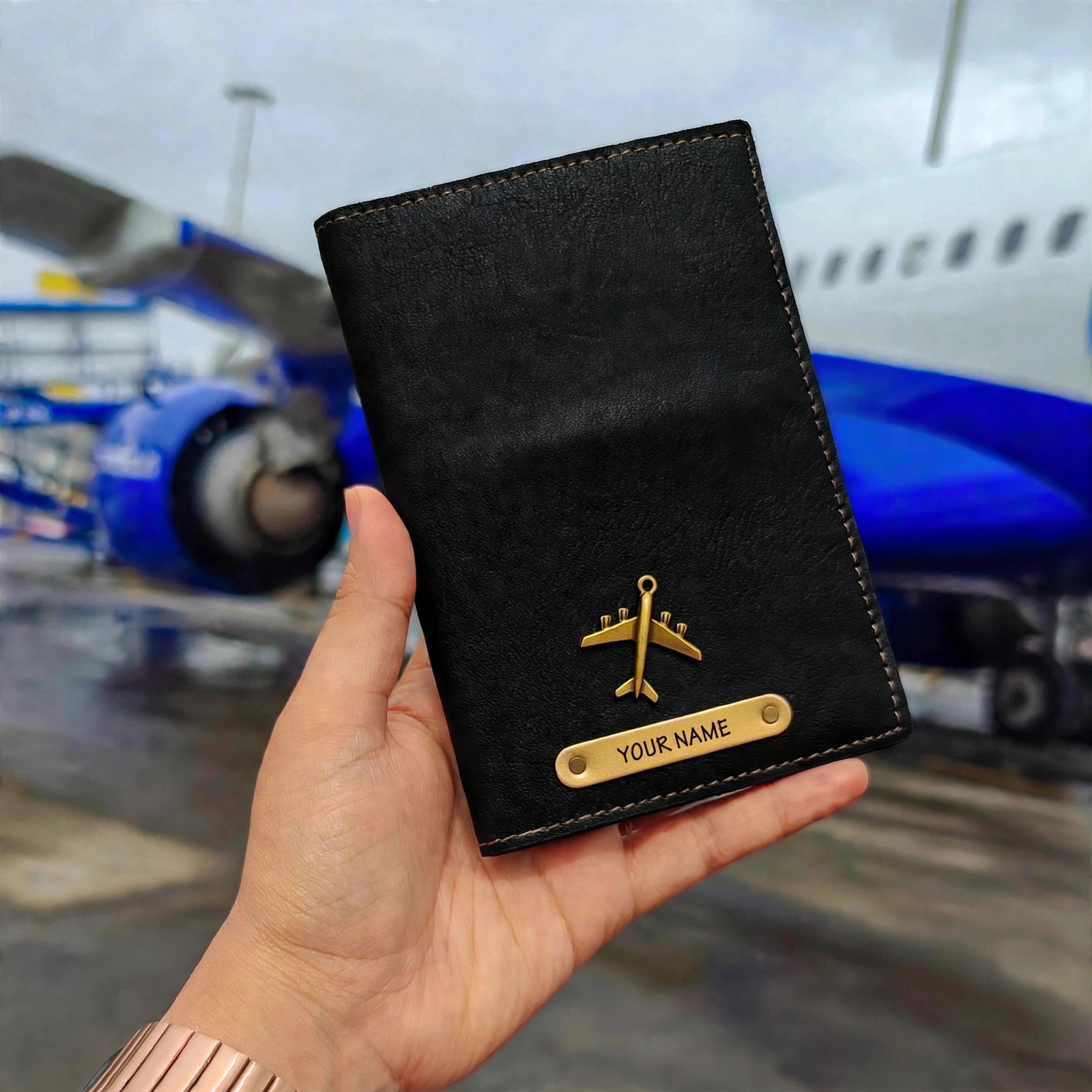 Personalized Passport Pouch - Custom Name Passport Cover With Aeroplane Charm - Image 4