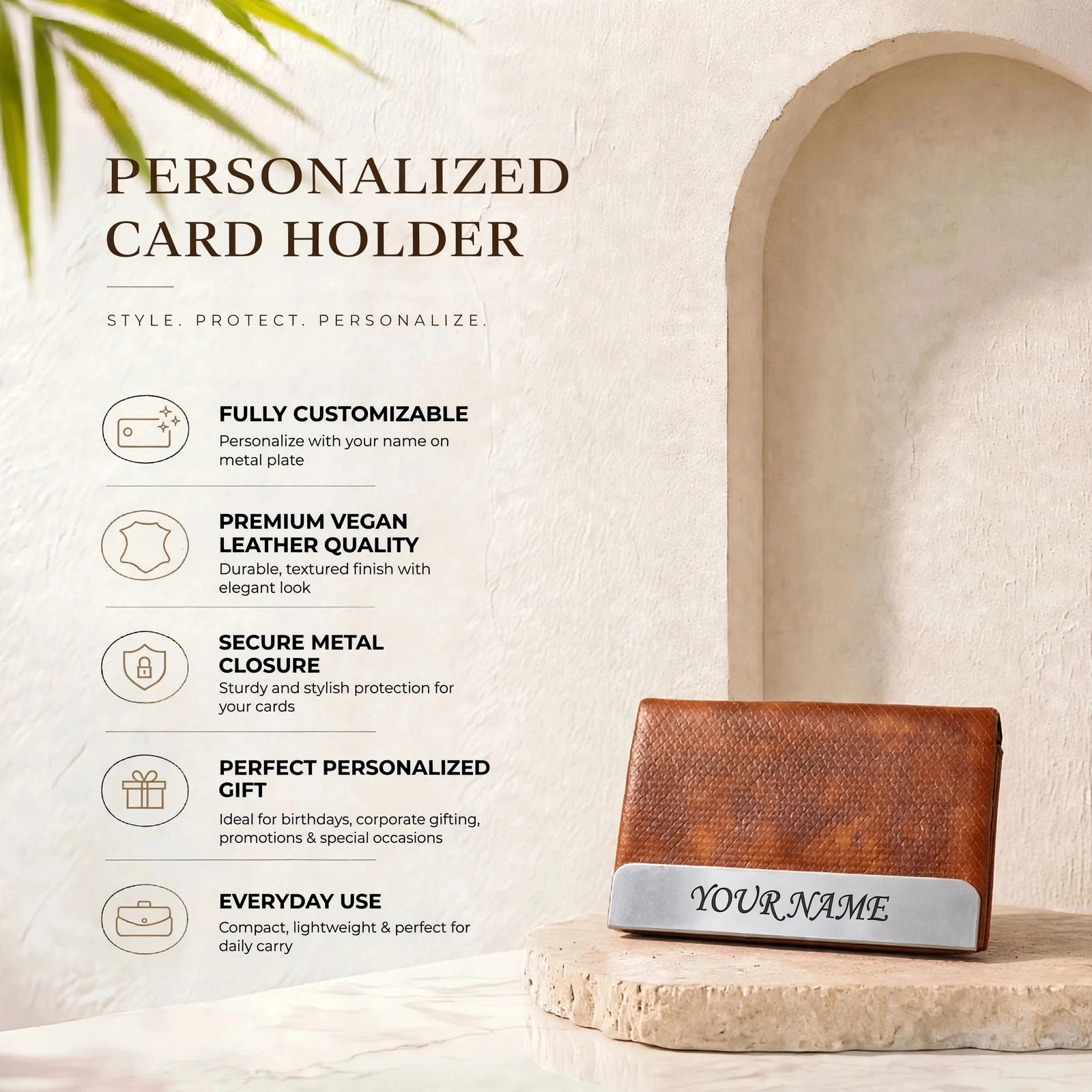 Personalized Card Holder With Your Nameplate - Premium Leather Visiting Card Holder - Image 3