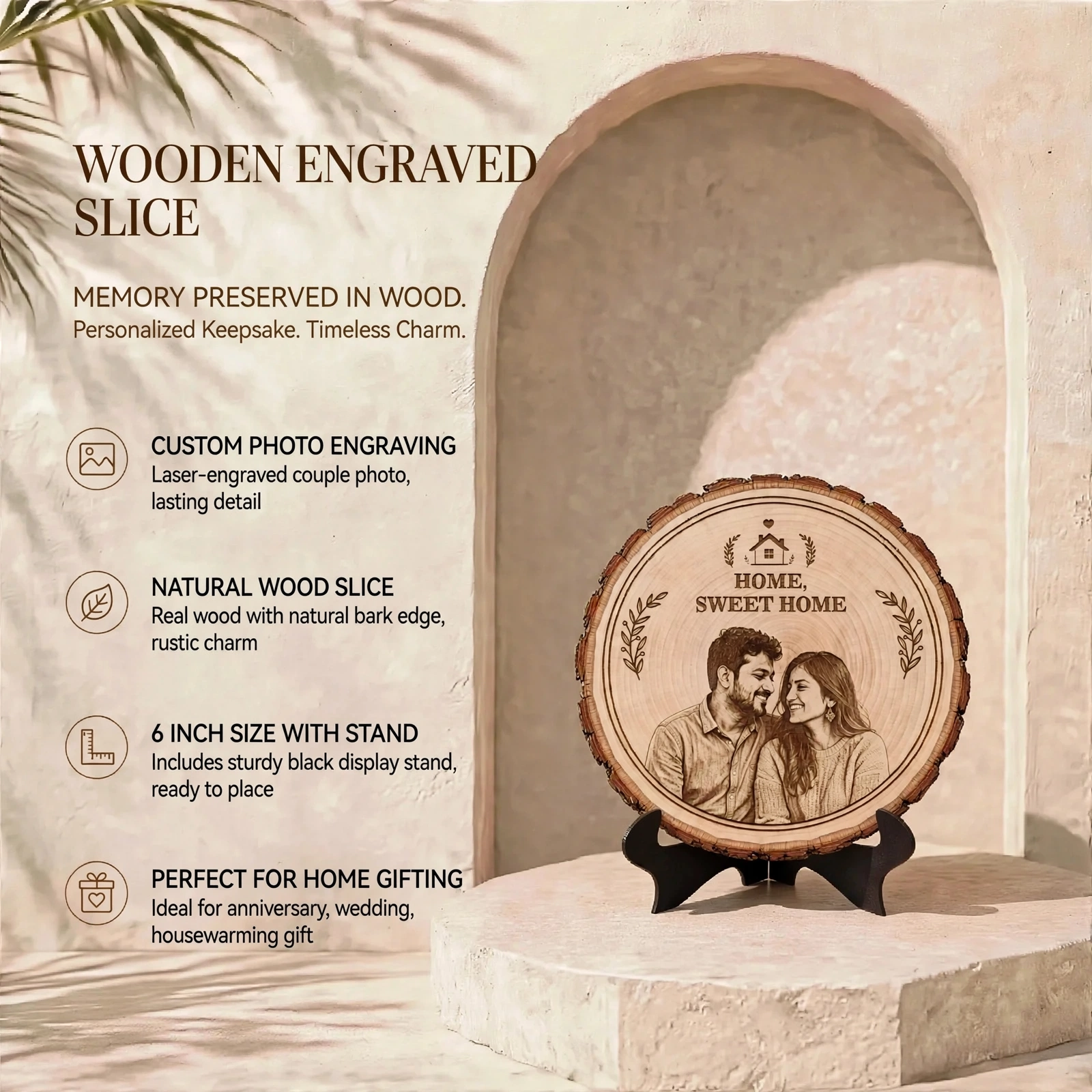 Wooden Personalized Engraving - Natural Wooden Engraved Slice With Custom Photo & God Engraving With Stand - 6" / 8" / 10" - Image 4