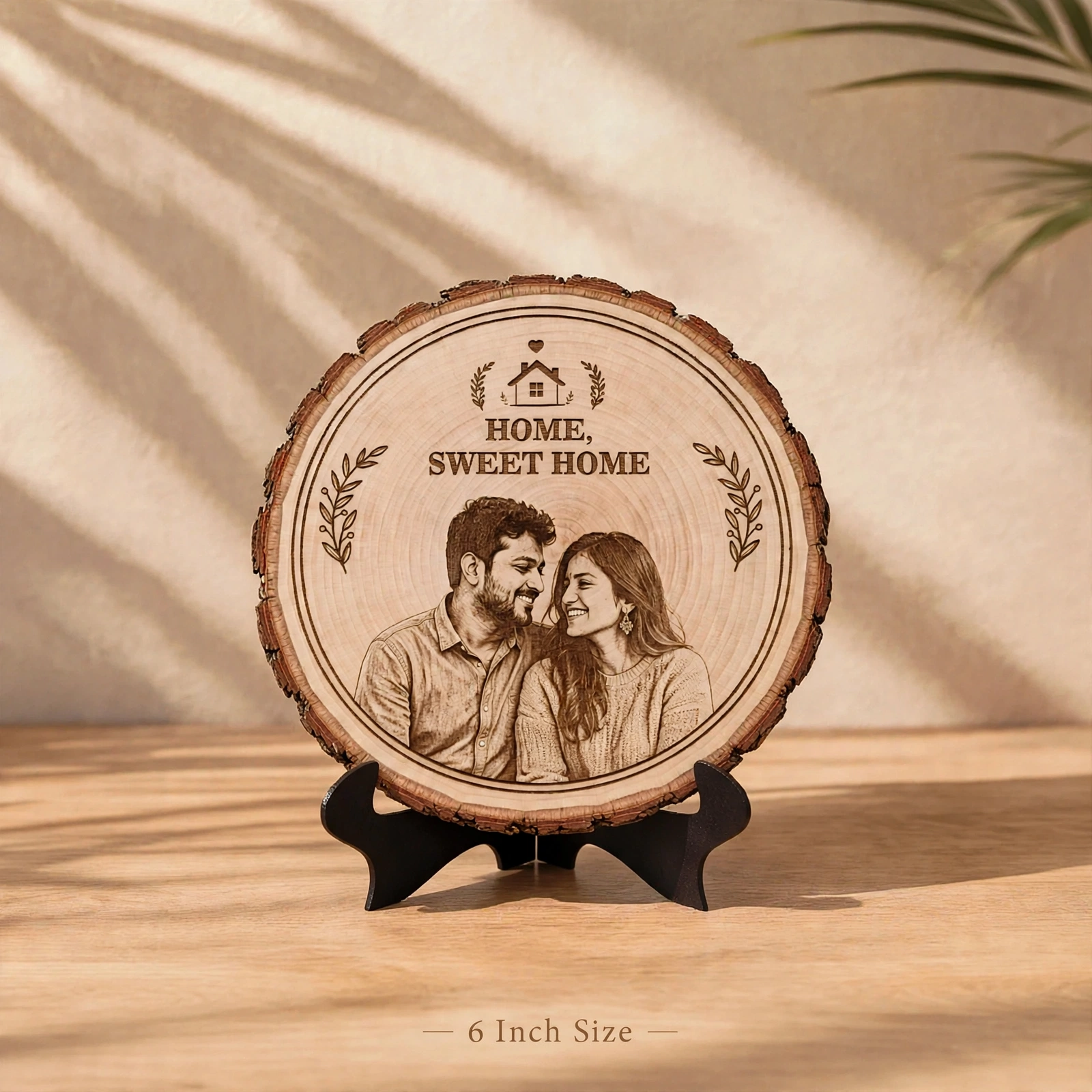 Wooden Personalized Engraving - Natural Wooden Engraved Slice With Custom Photo & God Engraving With Stand - 6" / 8" / 10"