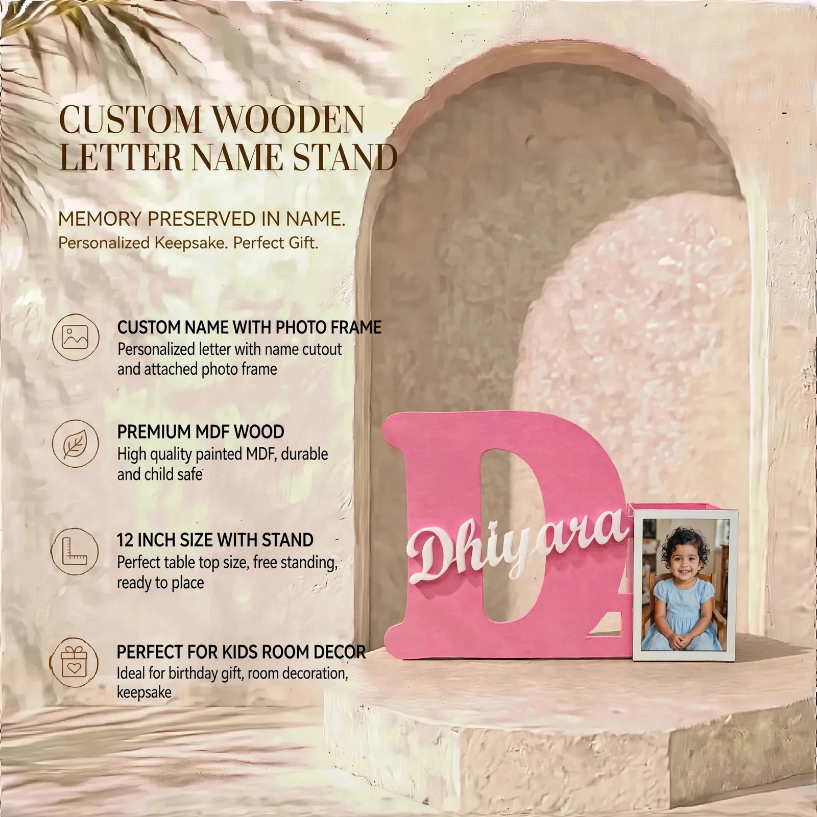 Custom Wooden Letter Name Stand - Personalized MDF Wooden Name Stand With Photo Frame - Image 3