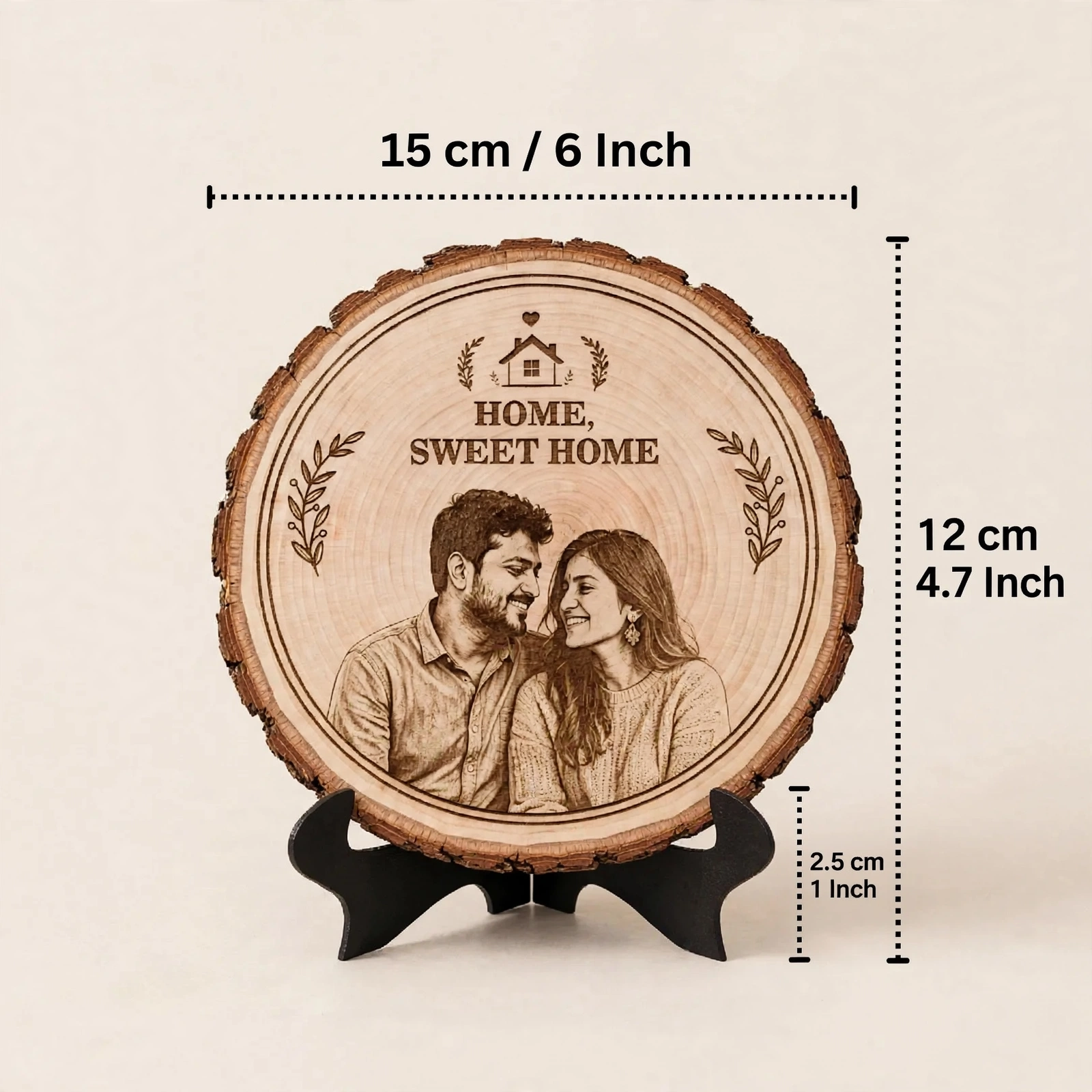 Wooden Personalized Engraving - Natural Wooden Engraved Slice With Custom Photo & God Engraving With Stand - 6" / 8" / 10" - Image 3