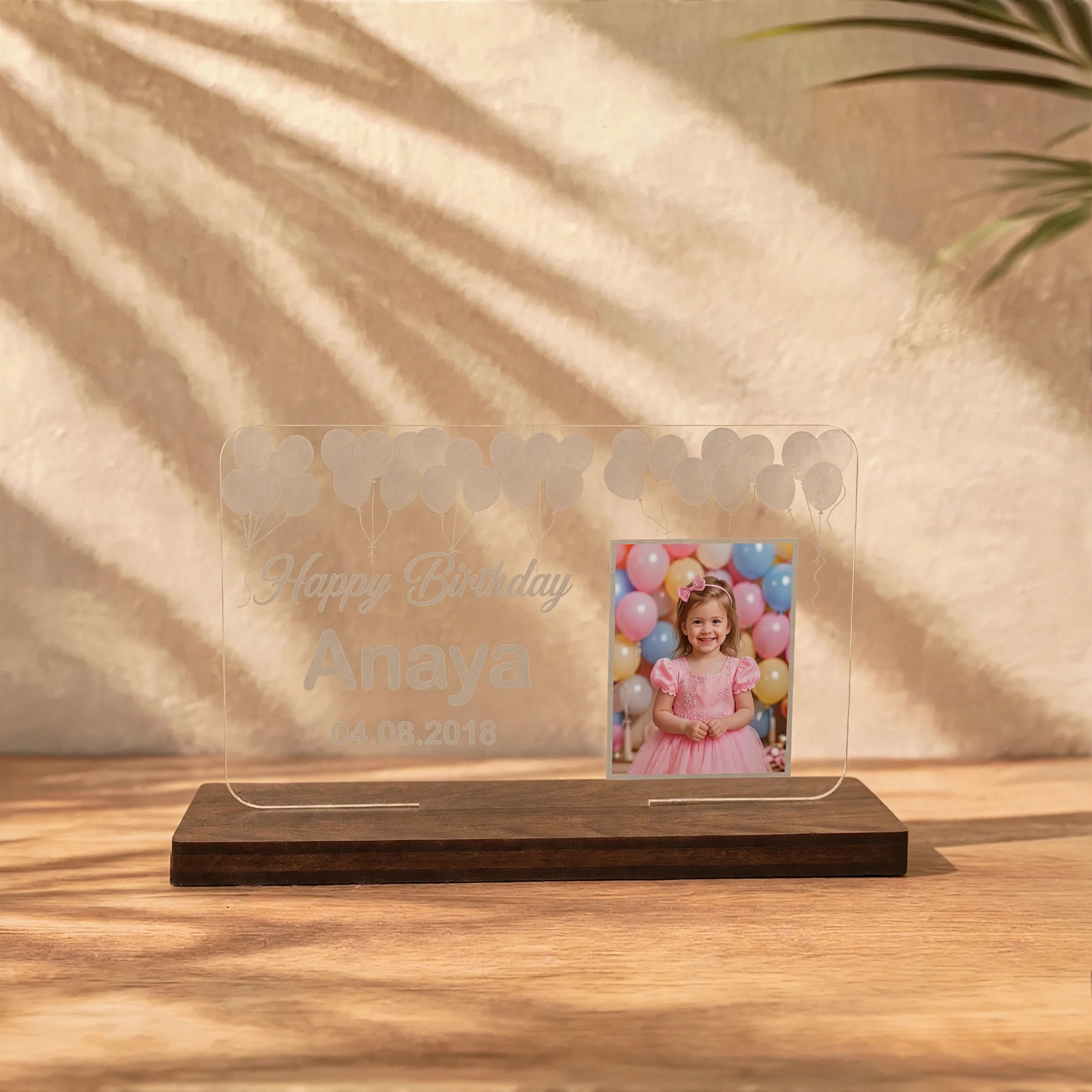 Acrylic Nameplate On Desk With Light And Without Light - Personalized Acrylic Desk Nameplate With Wooden Base
