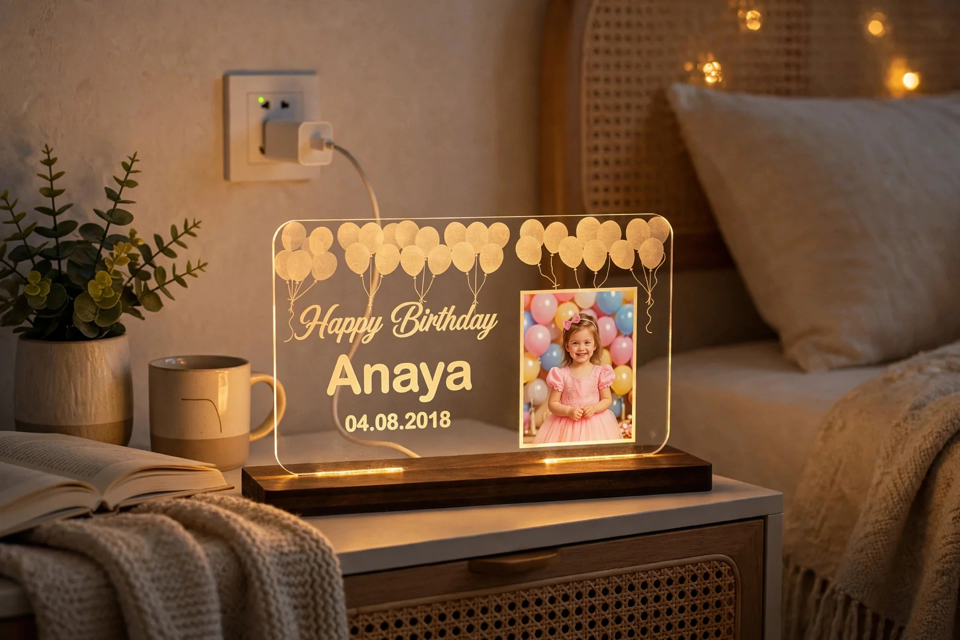 Acrylic Nameplate On Desk With Light And Without Light - Personalized Acrylic Desk Nameplate With Wooden Base - Image 4