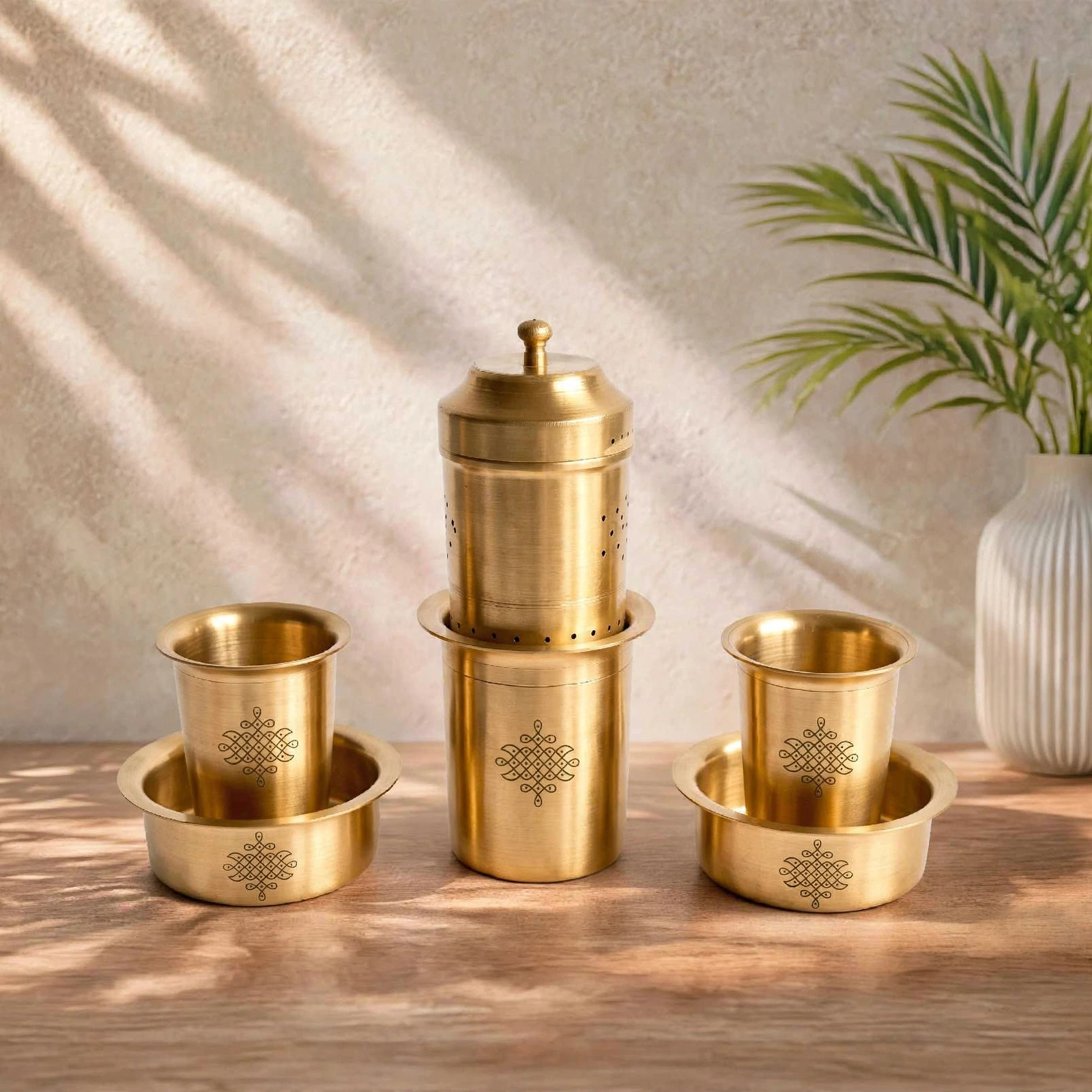 Traditional Coffee Dabara Set - Premium Pure Brass Coffee Filter Dabara Set