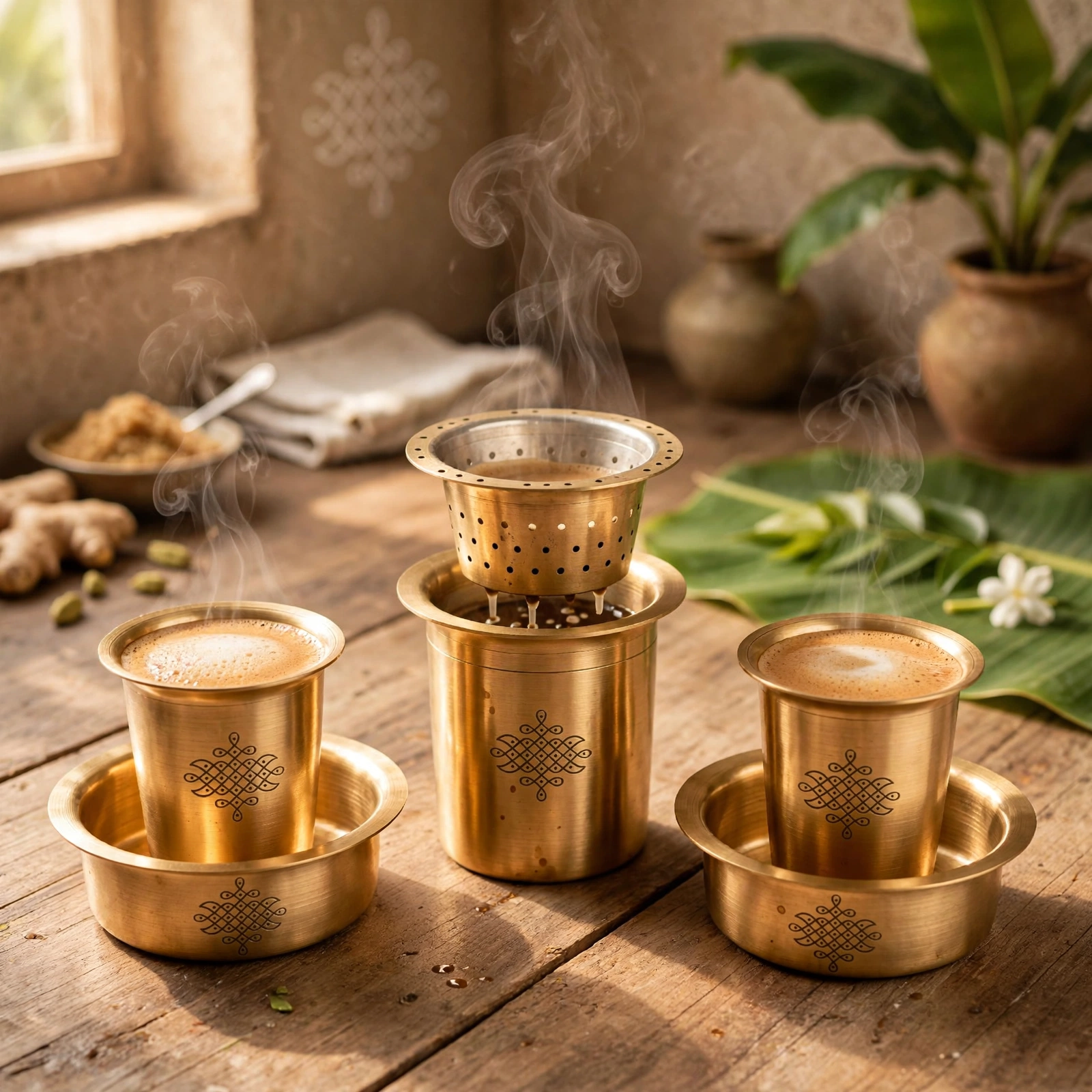 Traditional Coffee Dabara Set - Premium Pure Brass Coffee Filter Dabara Set - Image 4