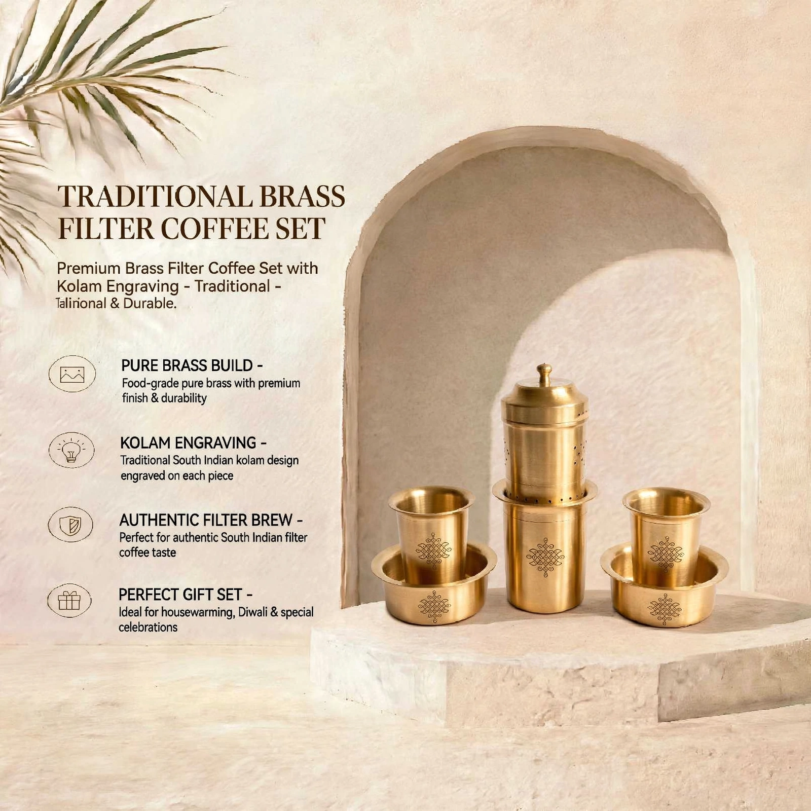 Traditional Coffee Dabara Set - Premium Pure Brass Coffee Filter Dabara Set - Image 3