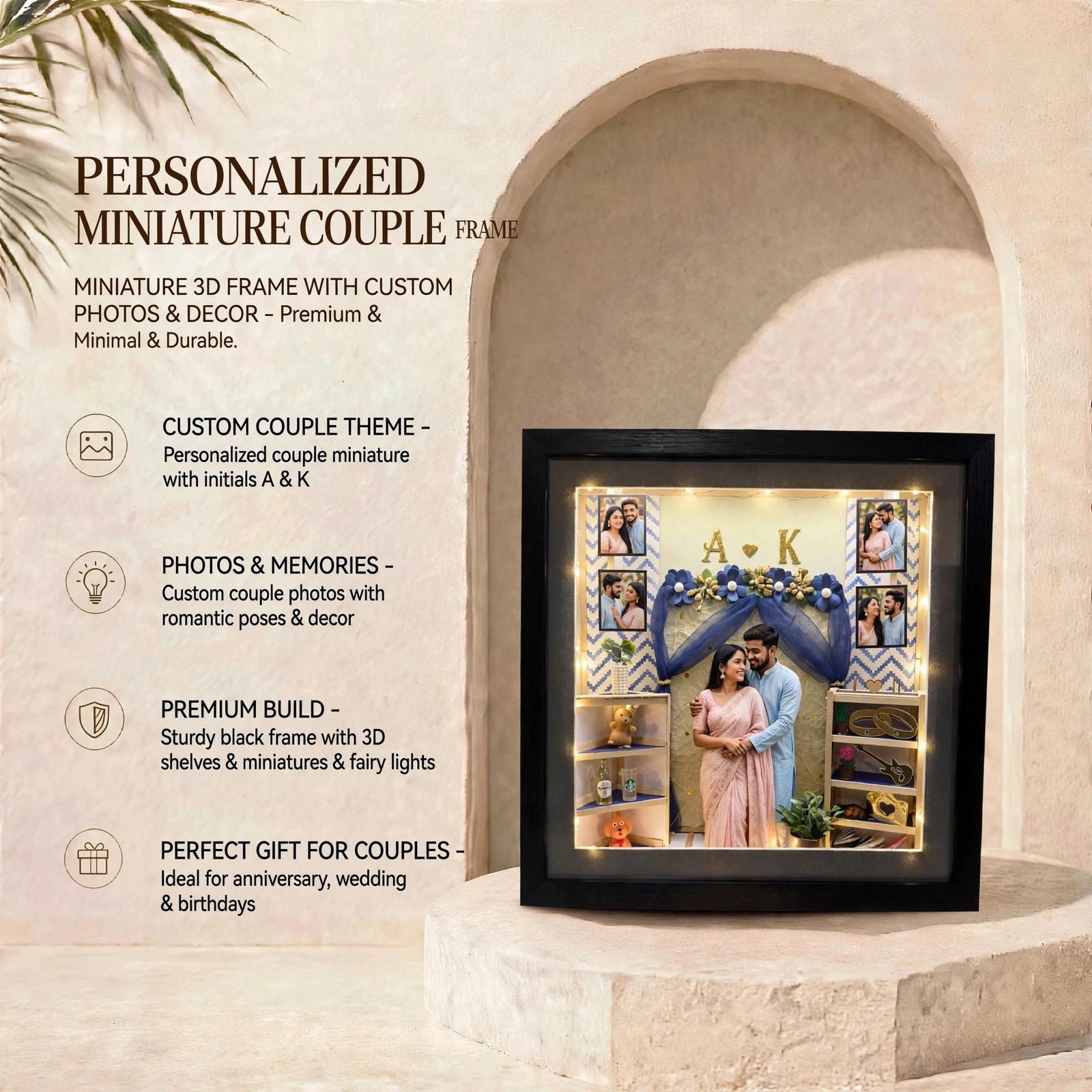 Personalized Miniature 3D Frame - Custom Photo Miniature Box Frame With Lights - Image 3
