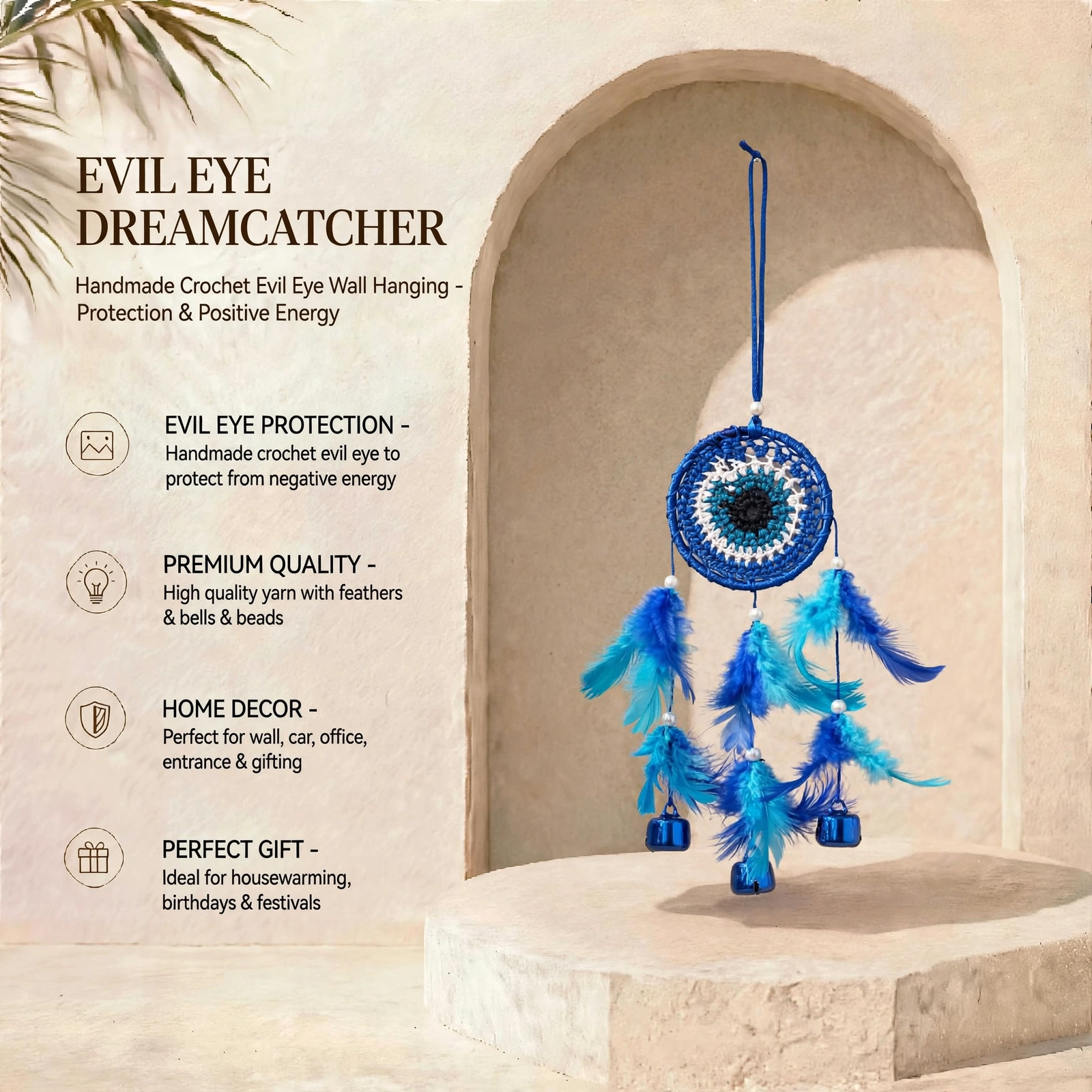 Wind Chime - Evil Eye Dreamcatcher Crochet Wind Chime Wall Hanging - Image 3