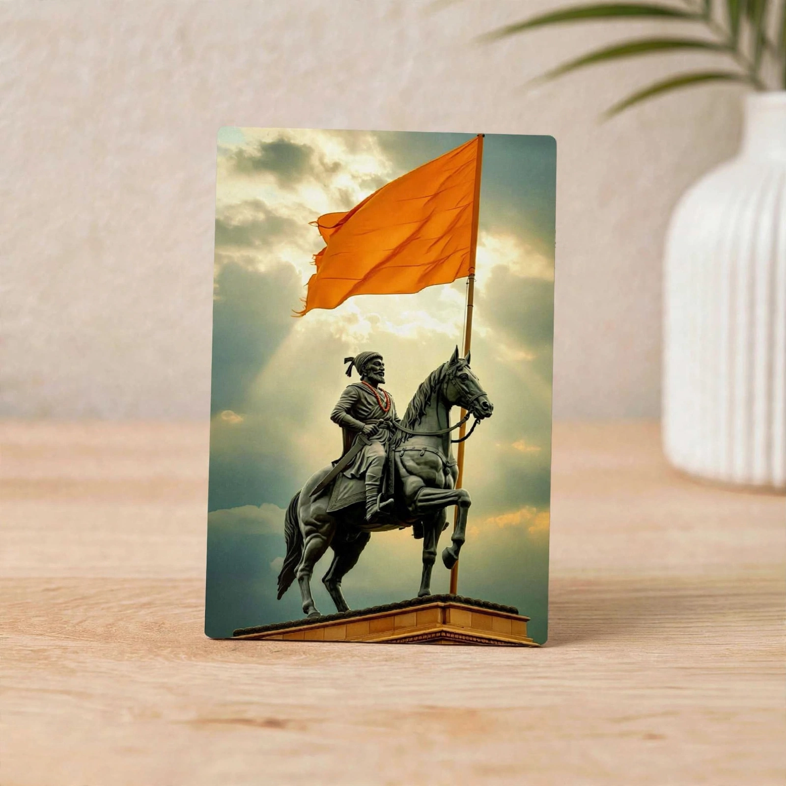 Metal A4 Size Frame - Chhatrapati Shivaji Maharaj Premium Metal A4 Size Poster With Horse Statue