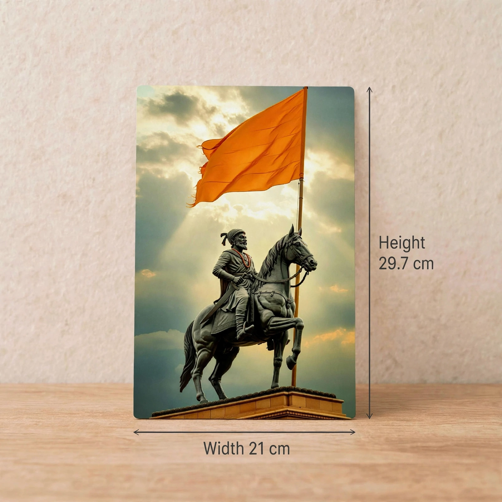 Metal A4 Size Frame - Chhatrapati Shivaji Maharaj Premium Metal A4 Size Poster With Horse Statue - Image 2