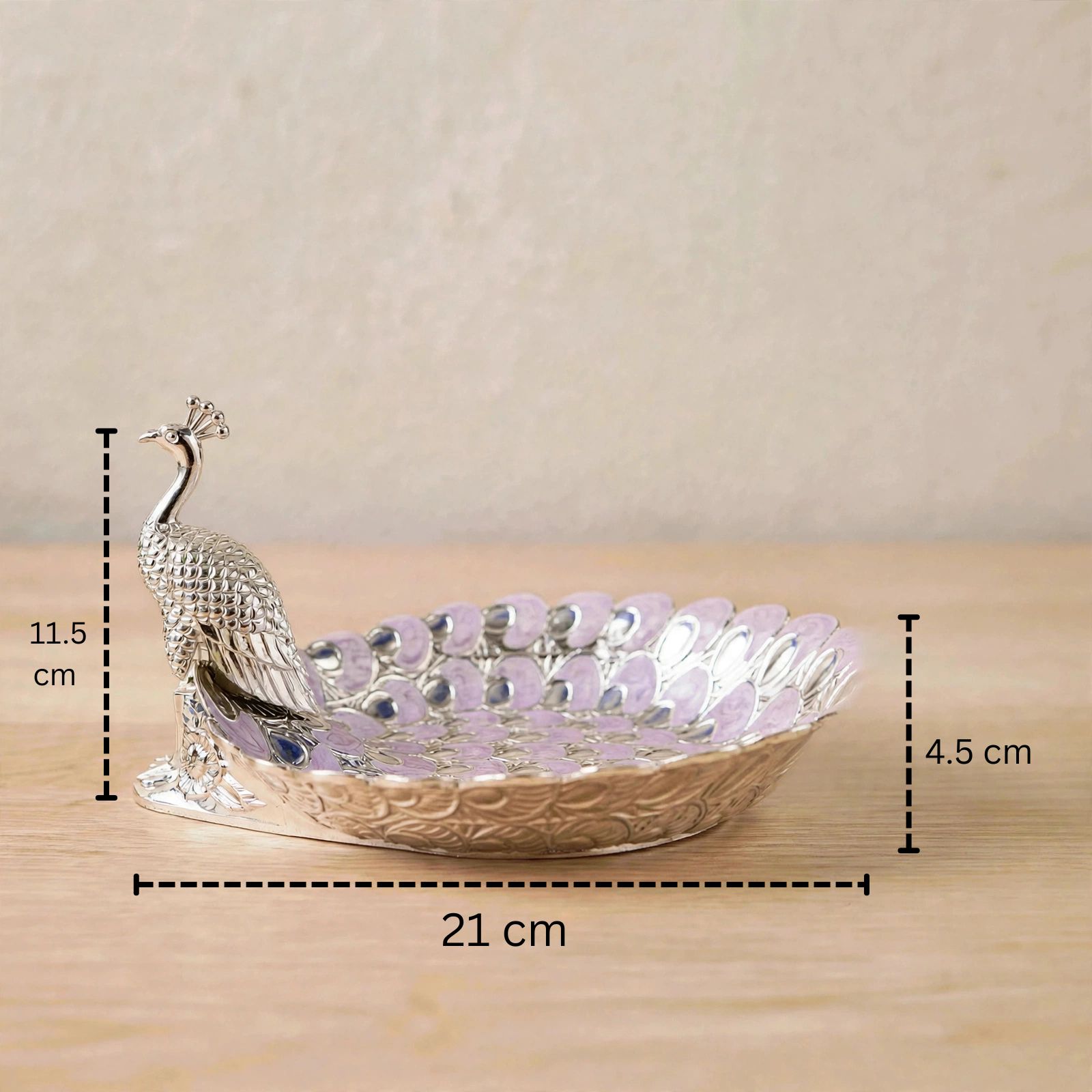 German Silver Peacock Tray - Premium German Silver Peacock Design Tray For Serving, Pooja & Gifting - Image 2
