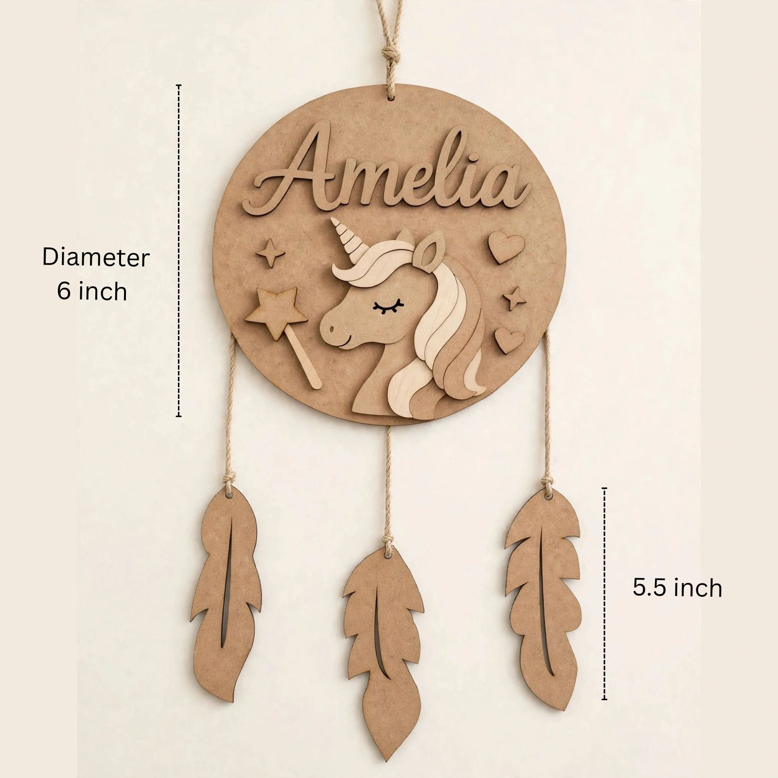 DIY Kit 6 Inch - Premium Personalized MDF Name Plate Painting Kit With Feather Hanging - Image 2