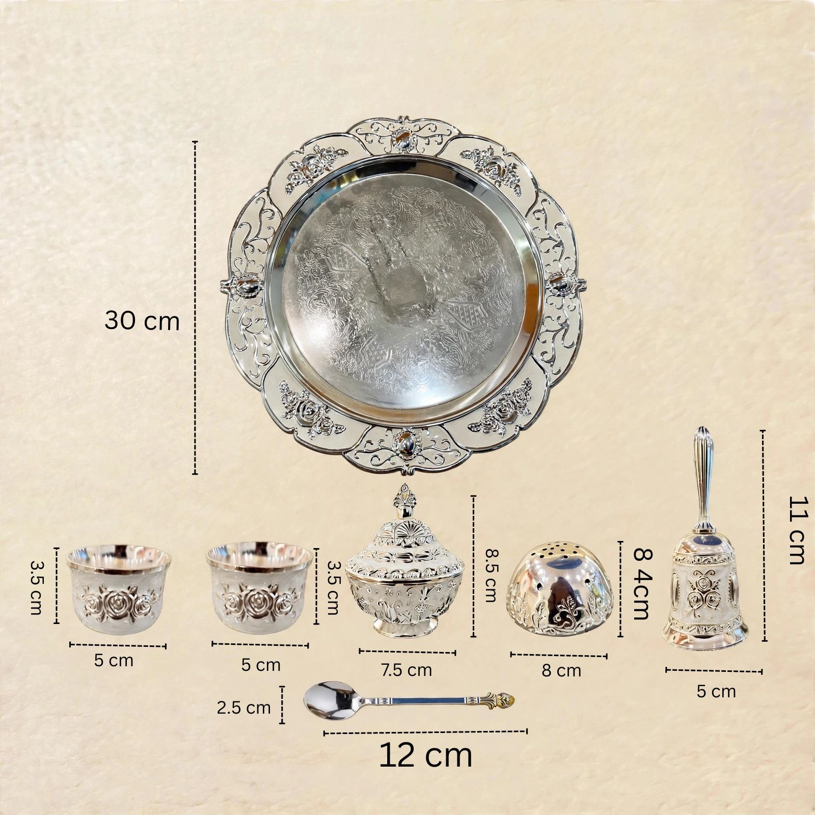 German Silver Pooja Thali Set - Premium German Silver Peacock & Floral Pooja Thali Set For Daily Pooja, Aarti & Festive Gifting - Image 2