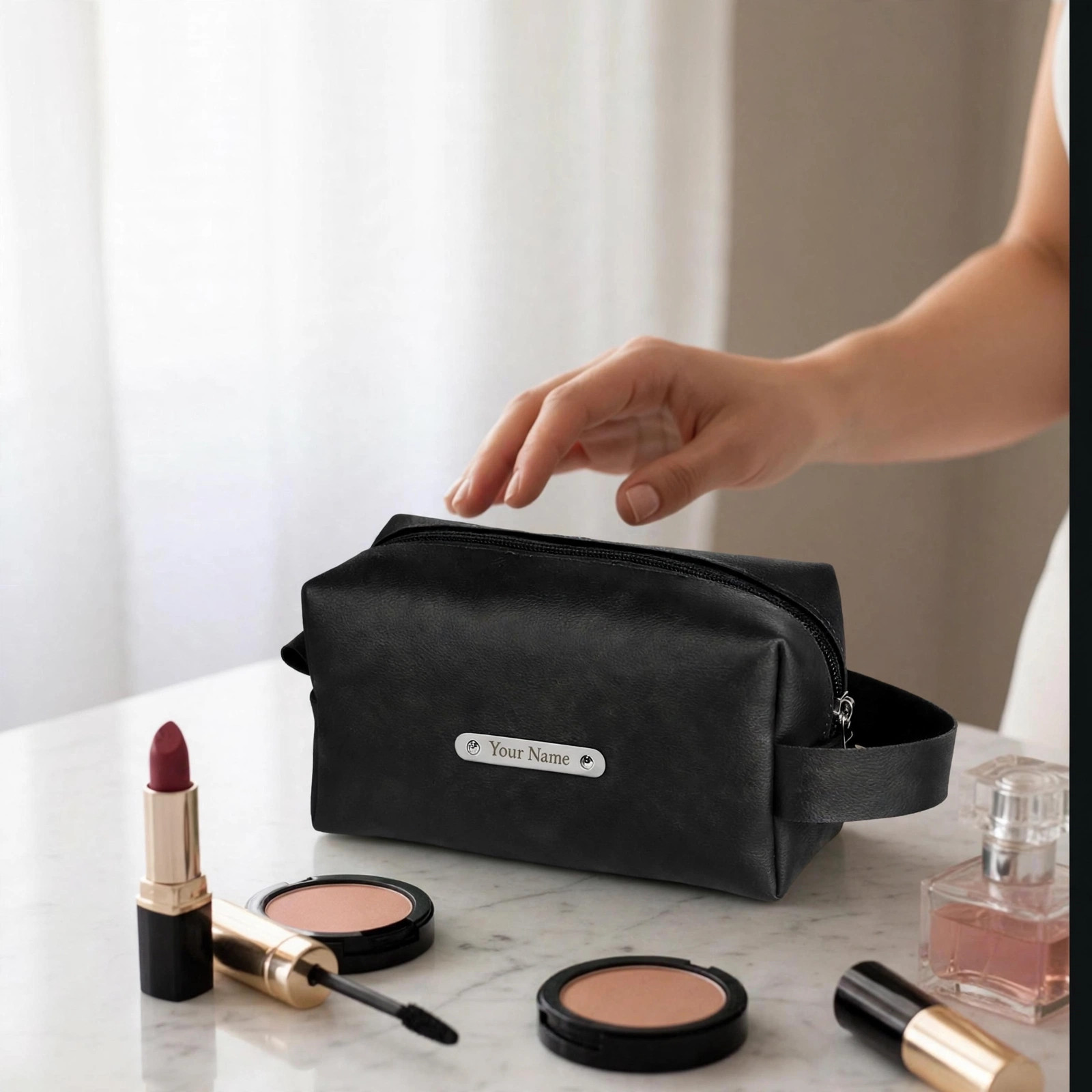 Utility Pouch - Personalized Premium Vegan Leather Pouch With Custom Name Plate - Image 4