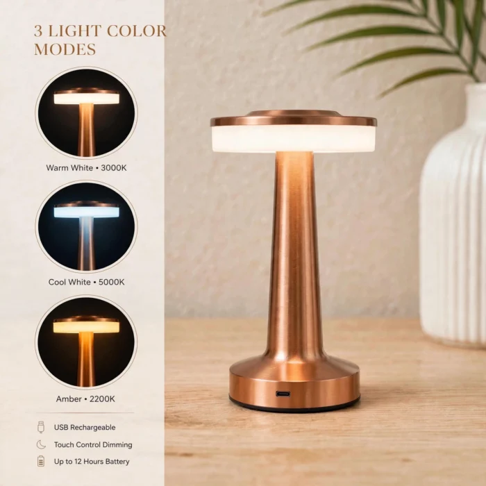 Touch Lamp - Modern Elegance Rechargeable Touch Lamp With 3 Color Modes