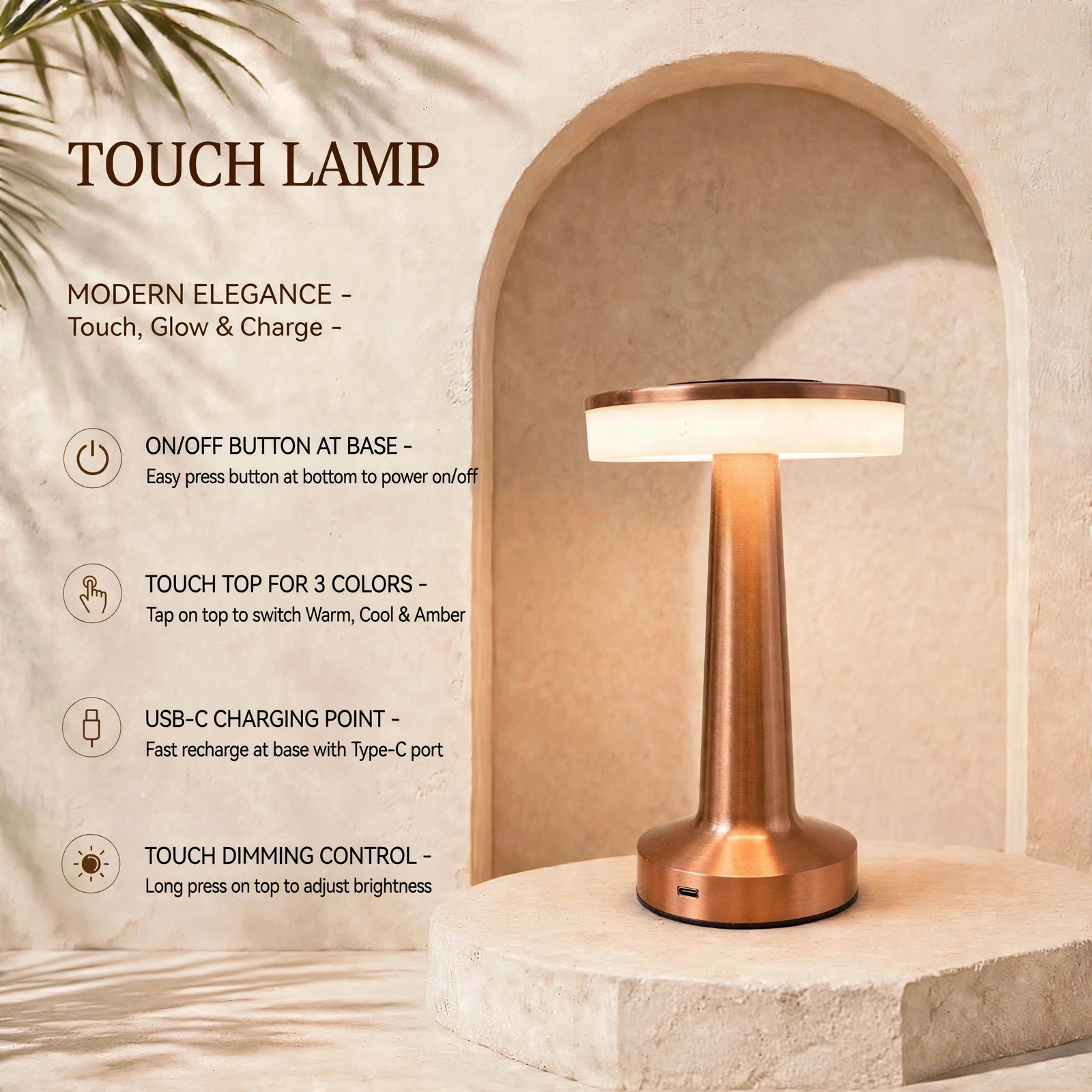 Touch Lamp - Modern Elegance Rechargeable Touch Lamp With 3 Color Modes - Image 2