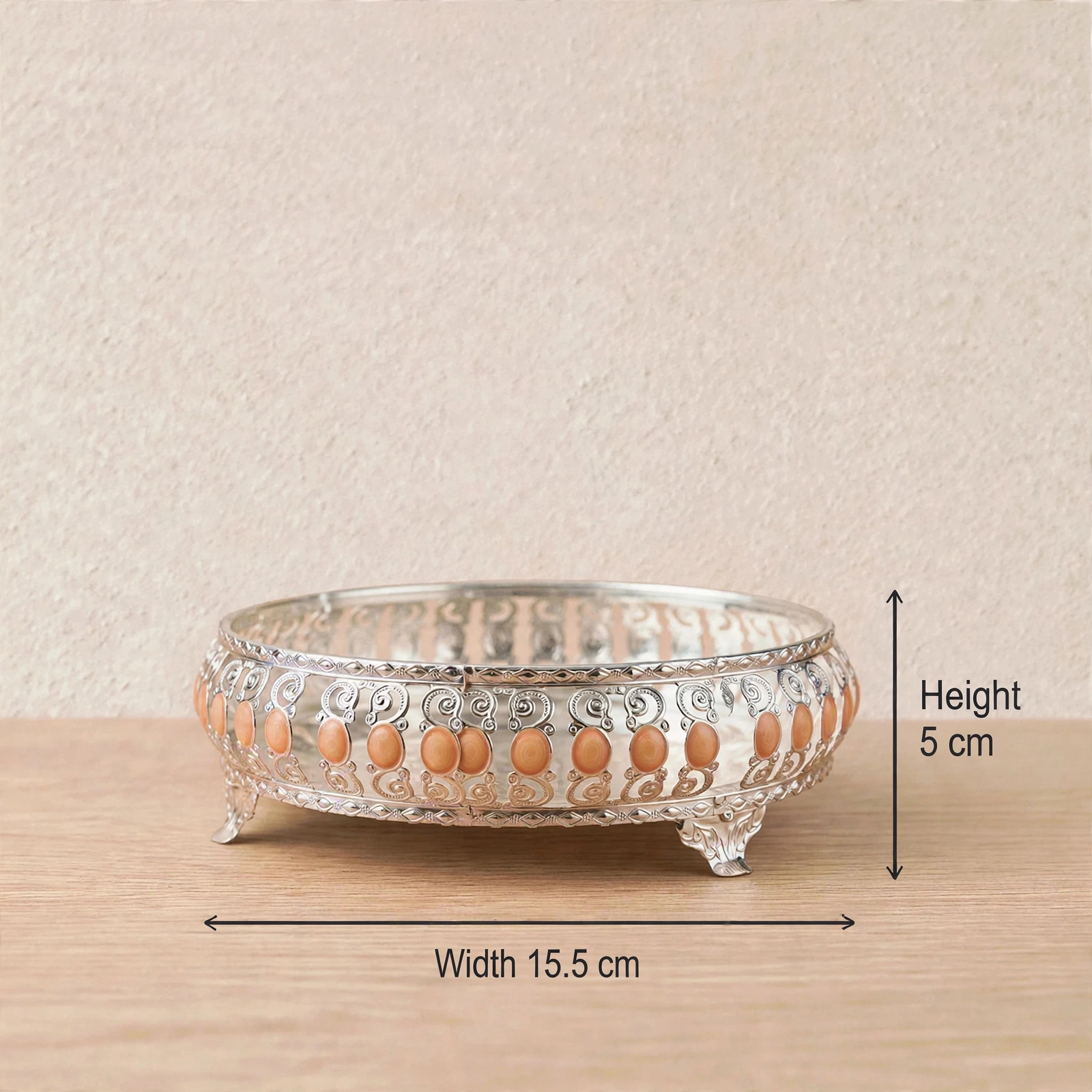 German Silver Product - Traditional German Silver Thali Tray With Designer Legs For Pooja & Bhog - Image 2