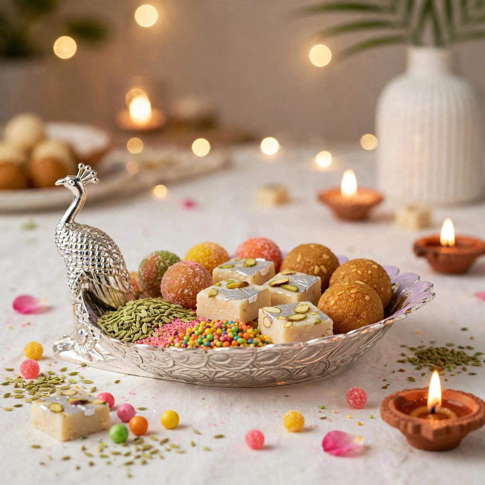 German Silver Peacock Tray - Premium German Silver Peacock Design Tray For Serving, Pooja & Gifting - Image 4