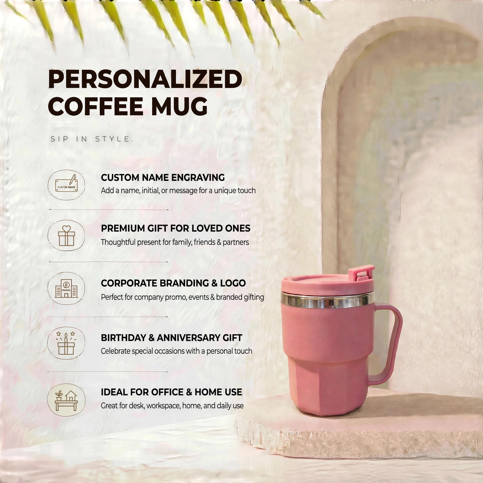 Personalized Coffee Mug - Premium Stainless Steel Travel Mug With Lid And Handle - Image 3