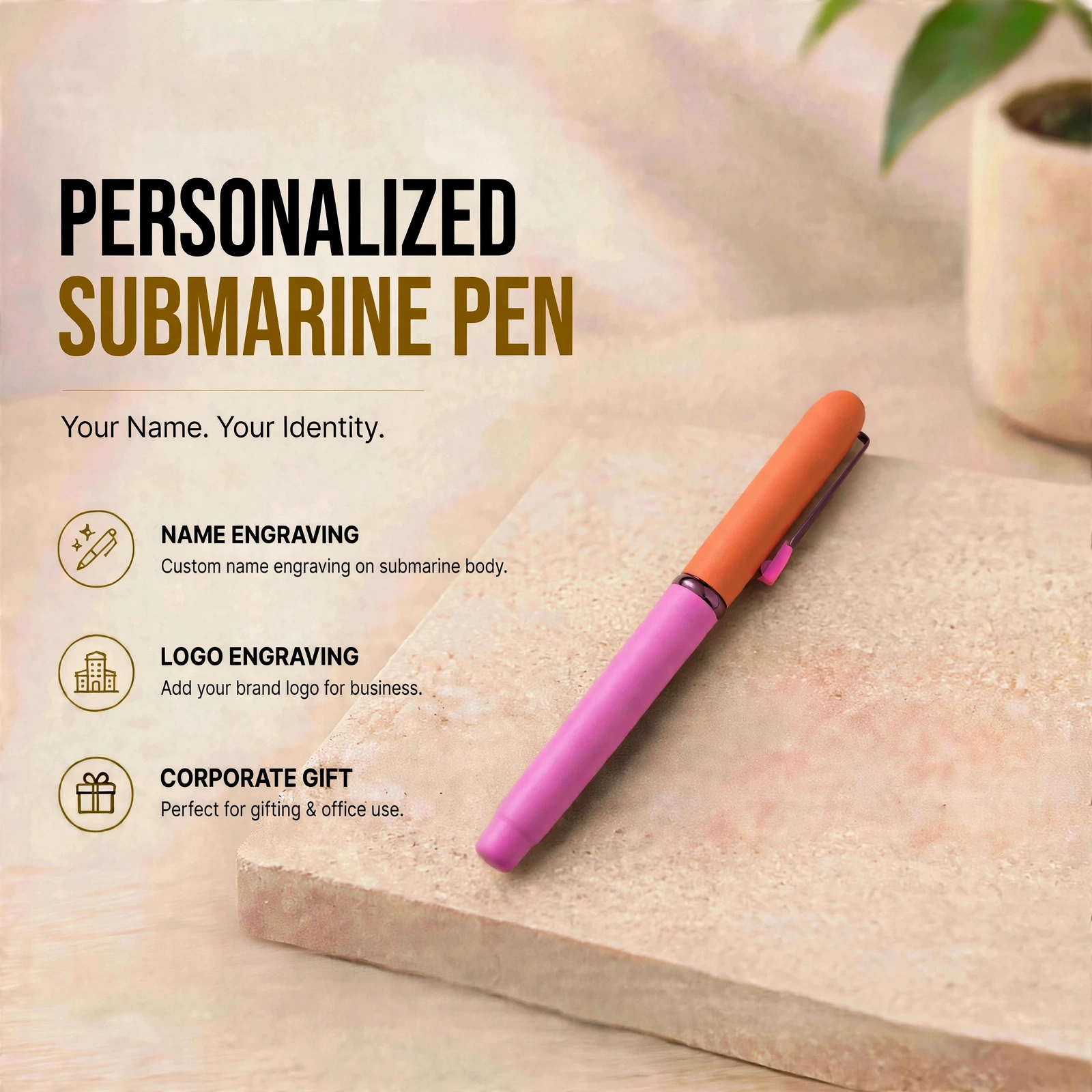 Personalized Submarine Pen With Name & Logo Engraving - Premium Metal Ball Pen - Image 3