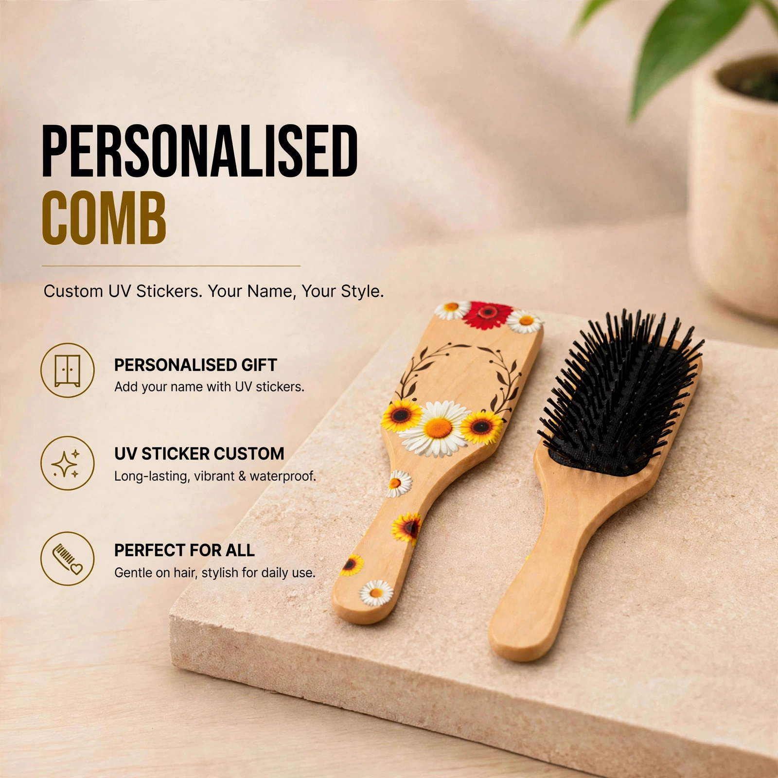 Personalized Comb With Custom UV Sticker - Hair Comb With Name - Image 3