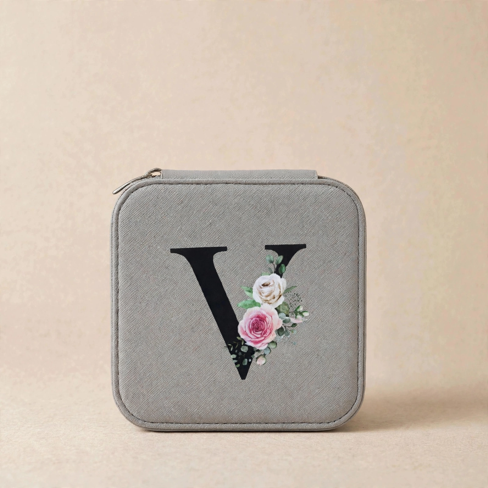 Personalised Jewellery Box With Custom DTF Initial - Compact Travel Jewellery Organizer Box With Name