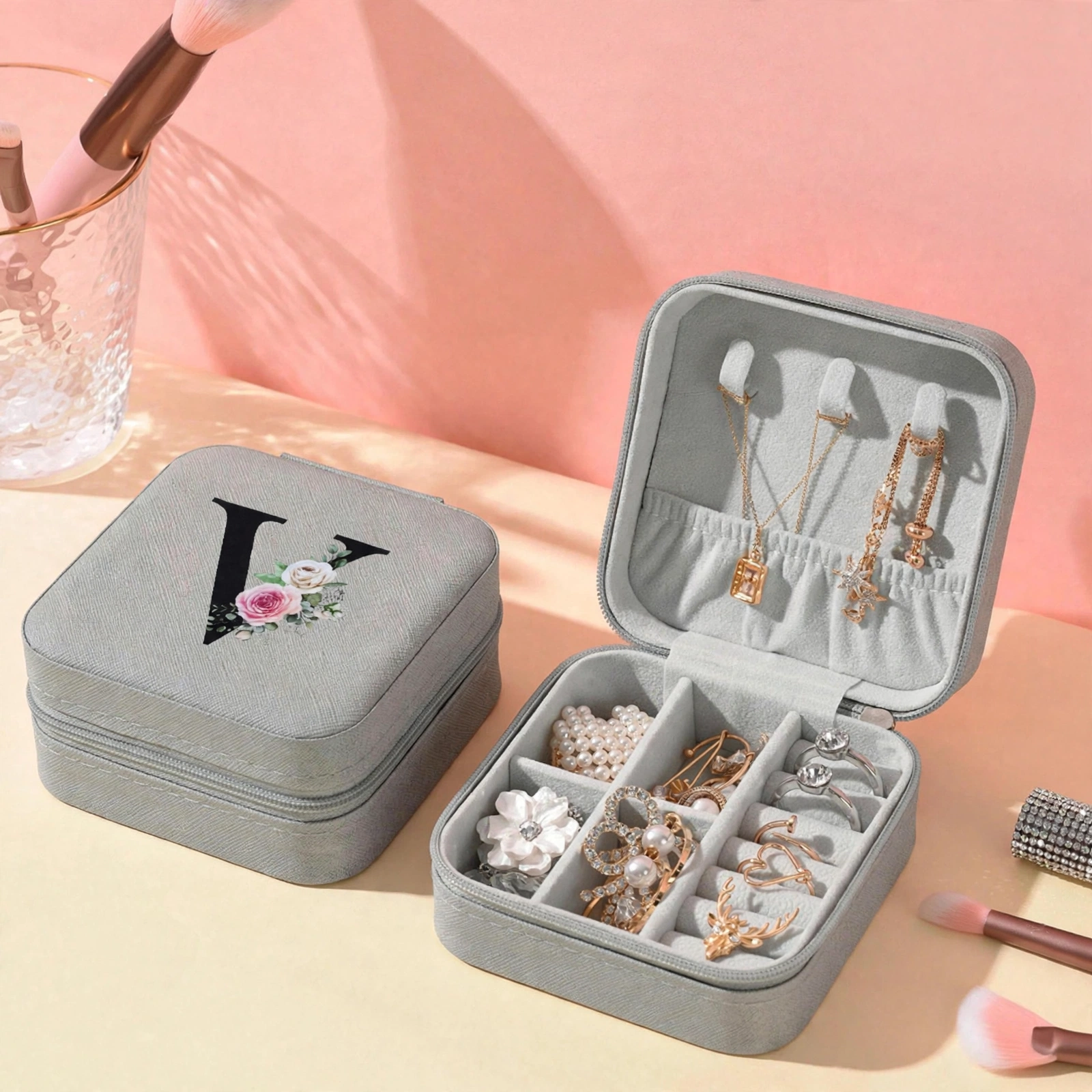 Personalised Jewellery Box With Custom DTF Initial - Compact Travel Jewellery Organizer Box With Name - Image 4