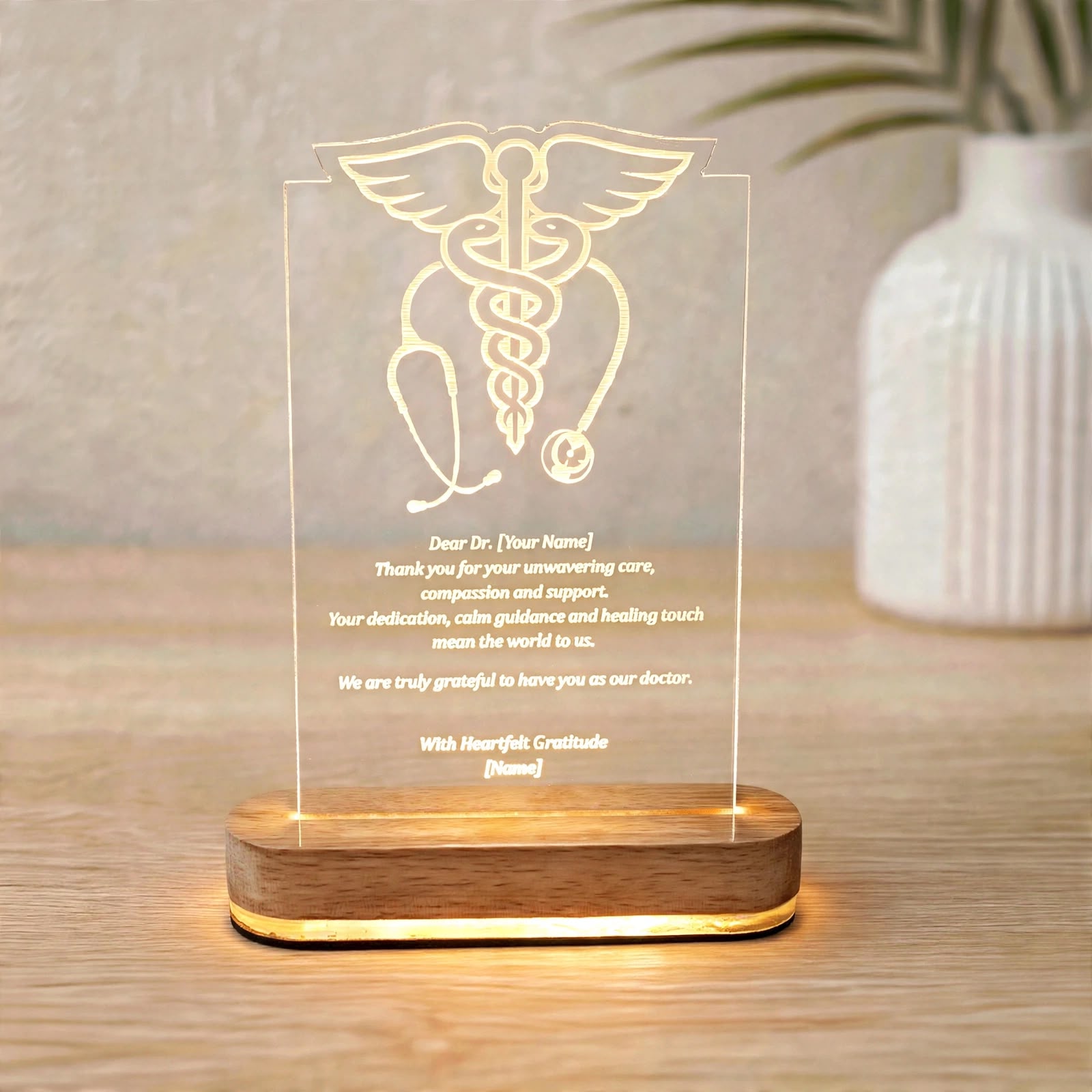 LED Acrylic Table Top - Premium Elegance Personalized LED Acrylic Trophy With Custom Engraving