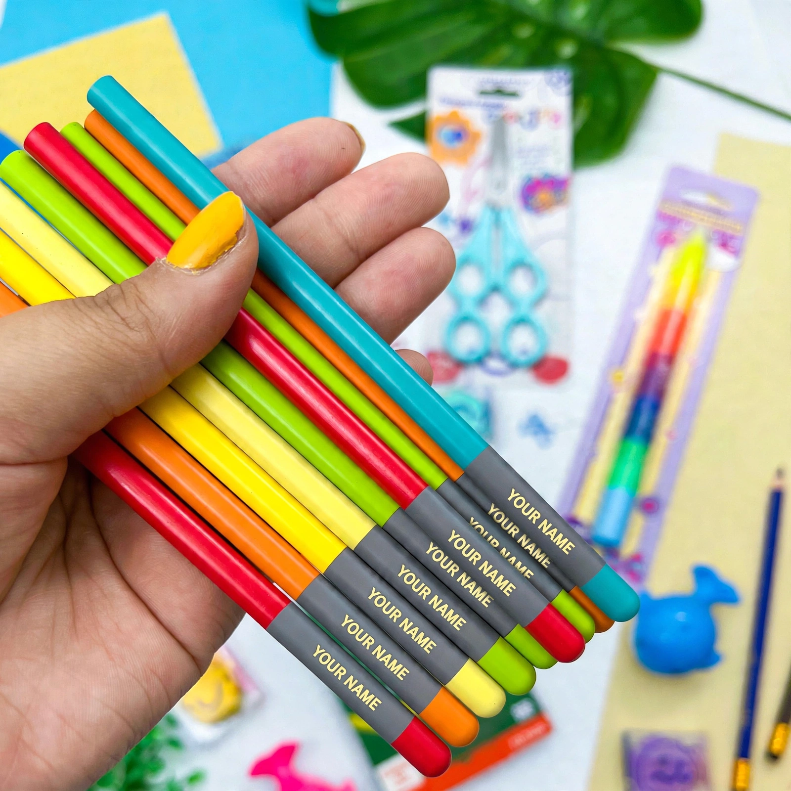 Personalised Pencil Set With Name Engraving - Custom 10 Pcs Colorful Pencil Set For Kids - Image 4