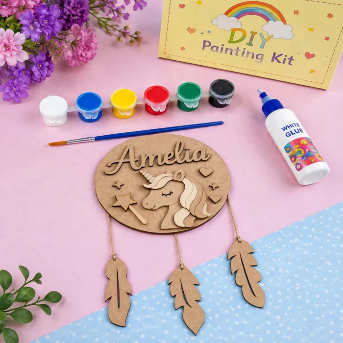 DIY Kit 8 Inch - Premium Personalized MDF Name Plate Painting Kit With Feather Hanging
