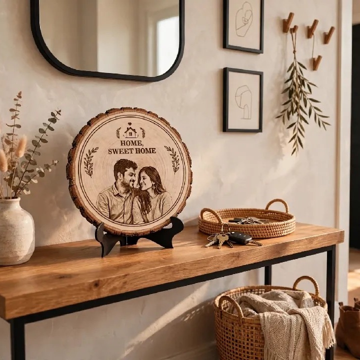 Wooden Personalized Engraving - Natural Wooden Engraved Slice With Custom Photo & God Engraving With Stand - 6" / 8" / 10" - Image 5