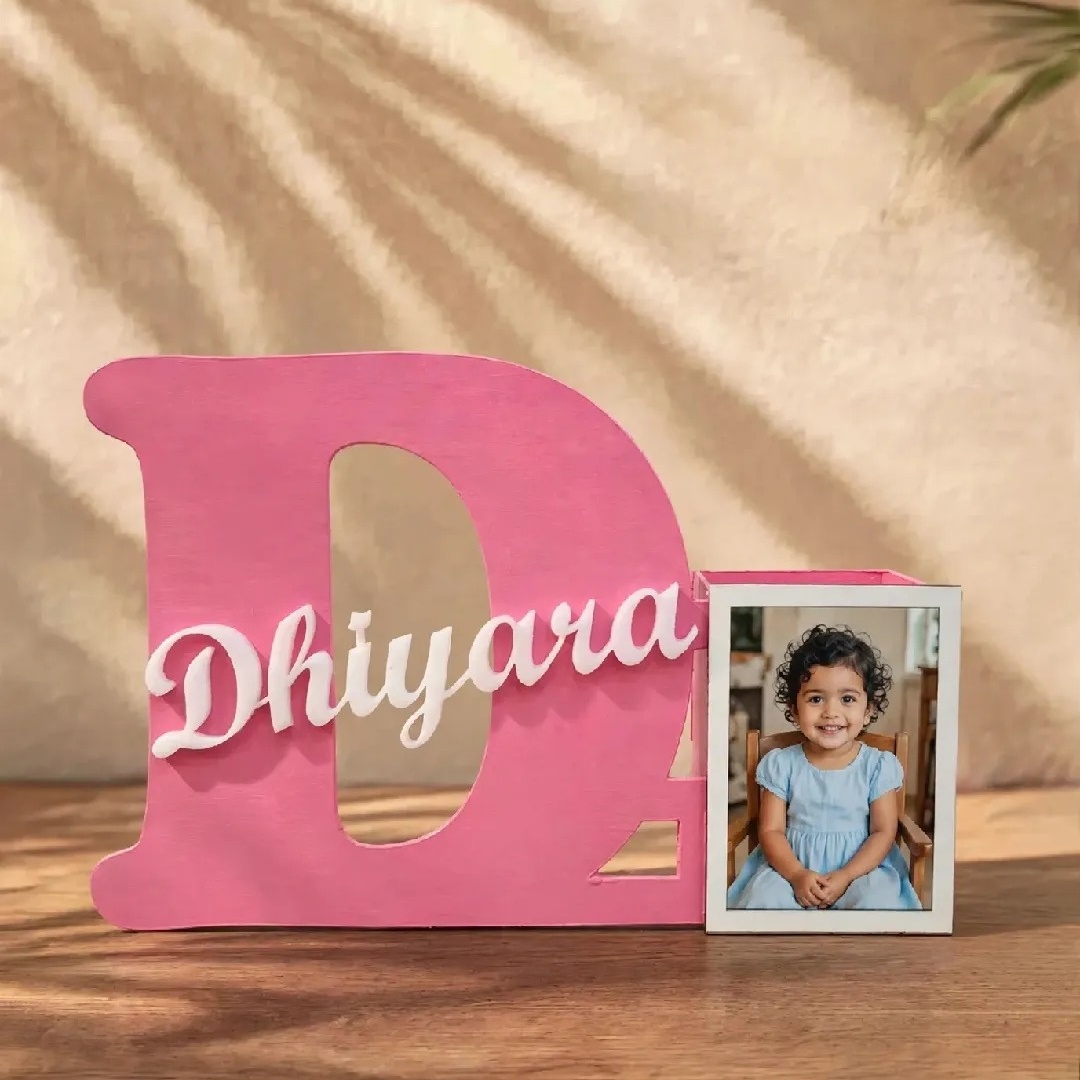 Custom Wooden Letter Name Stand - Personalized MDF Wooden Name Stand With Photo Frame