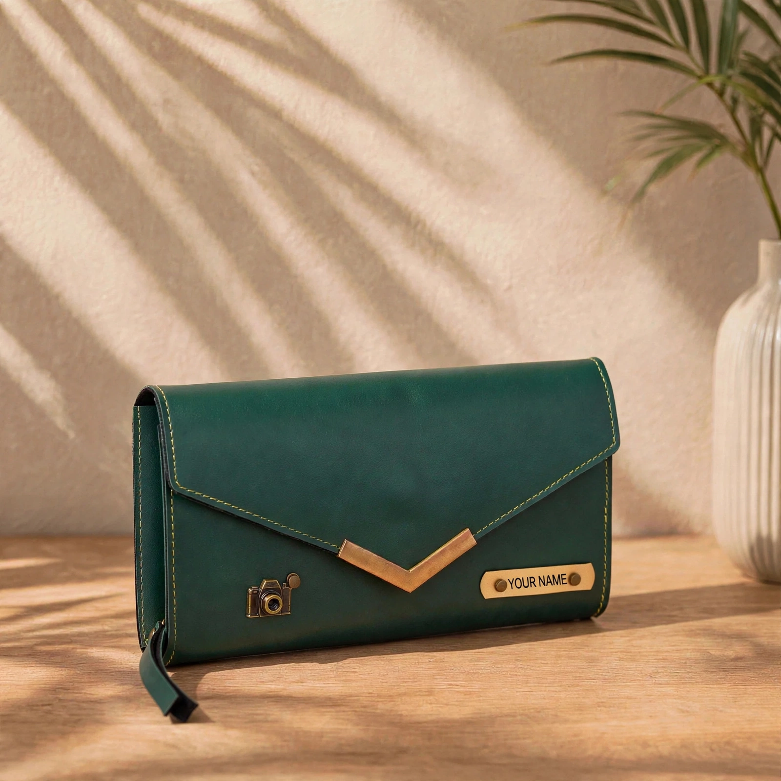 Personalised Ladies Wallet With Name Engraving - Custom Vegan Leather Clutch Wallet With Charm