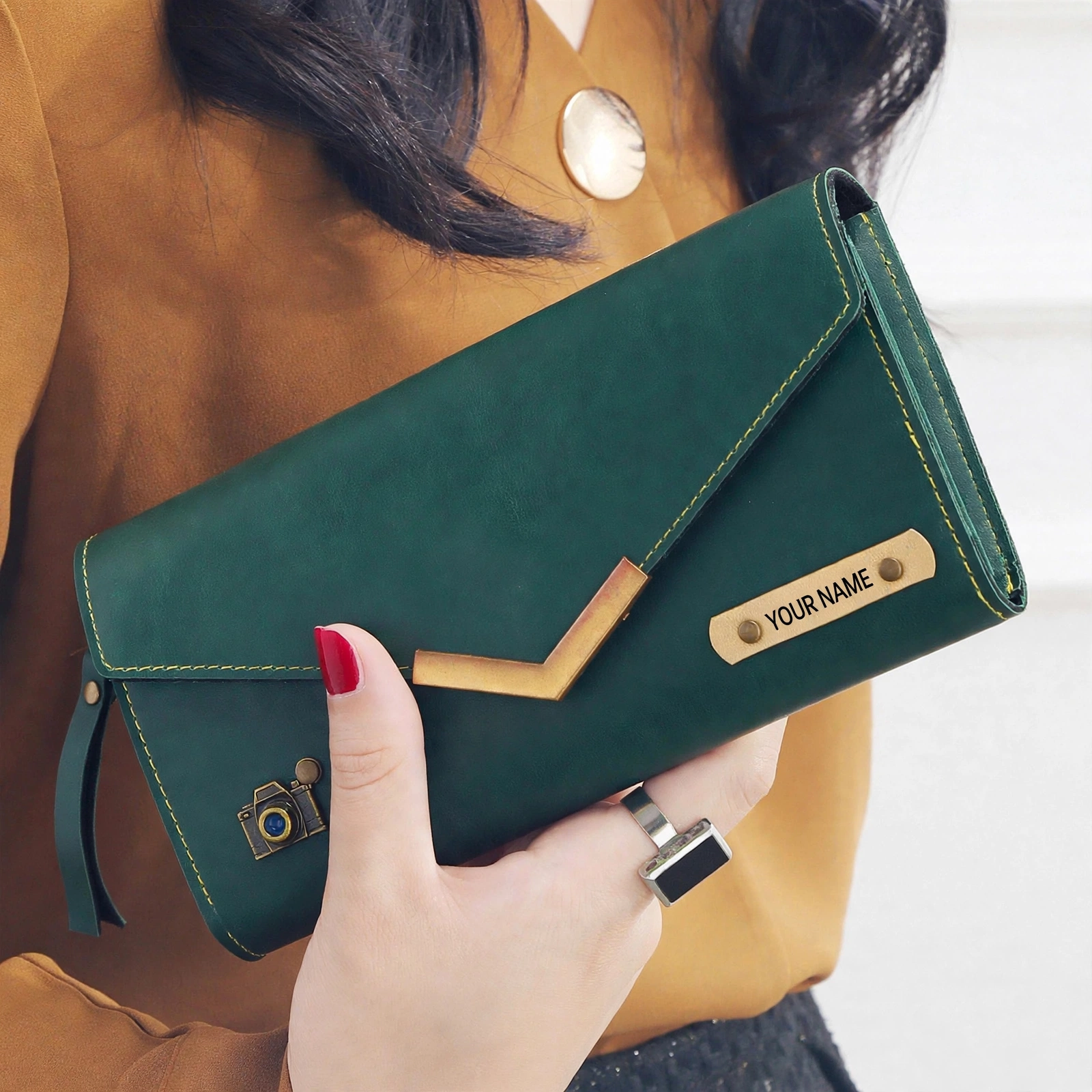 Personalised Ladies Wallet With Name Engraving - Custom Vegan Leather Clutch Wallet With Charm - Image 4