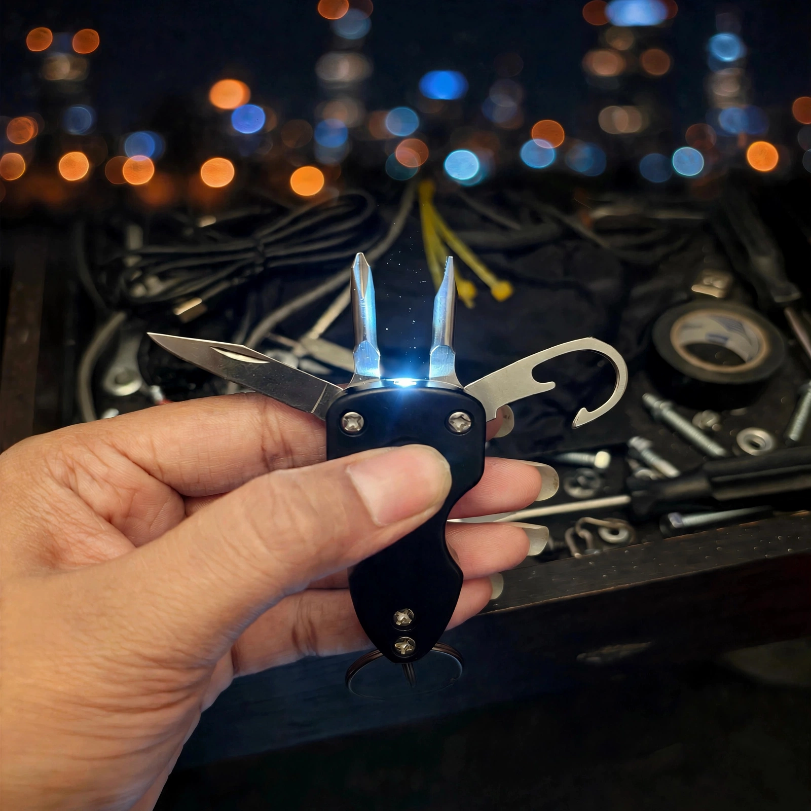 6 in One Military Key Chain - J 27 - Premium Military Multi Tool Keychain With LED Torch - Image 4
