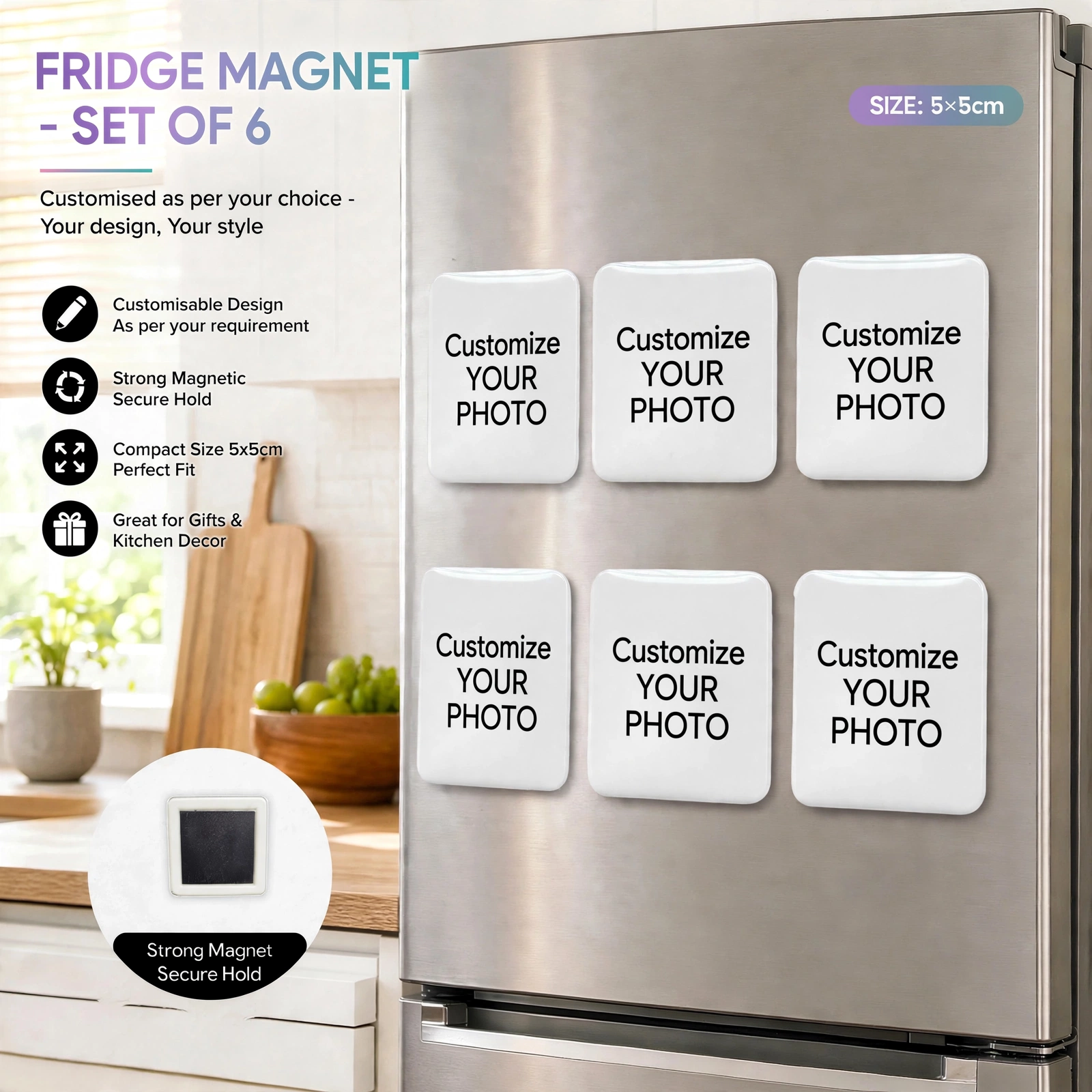 Fridge Magnet - Set Of 6 - Premium Customised Kitchen Theme Fridge Magnet 5x5cm For Kitchen Decor - Image 3