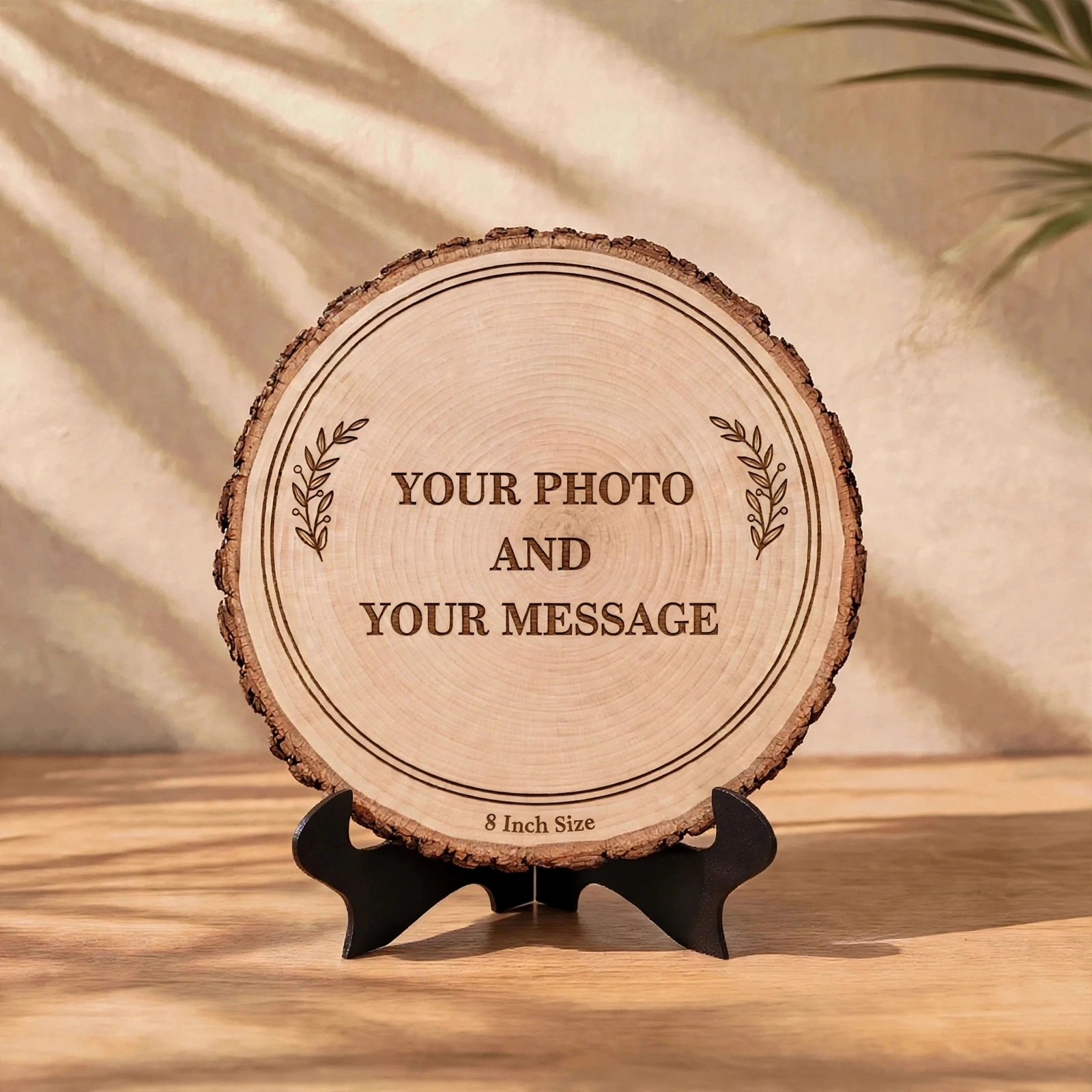Wooden Personalized Engraving - Natural Wooden Engraved Slice With Custom Photo & God Engraving With Stand - 6" / 8" / 10" - Image 2