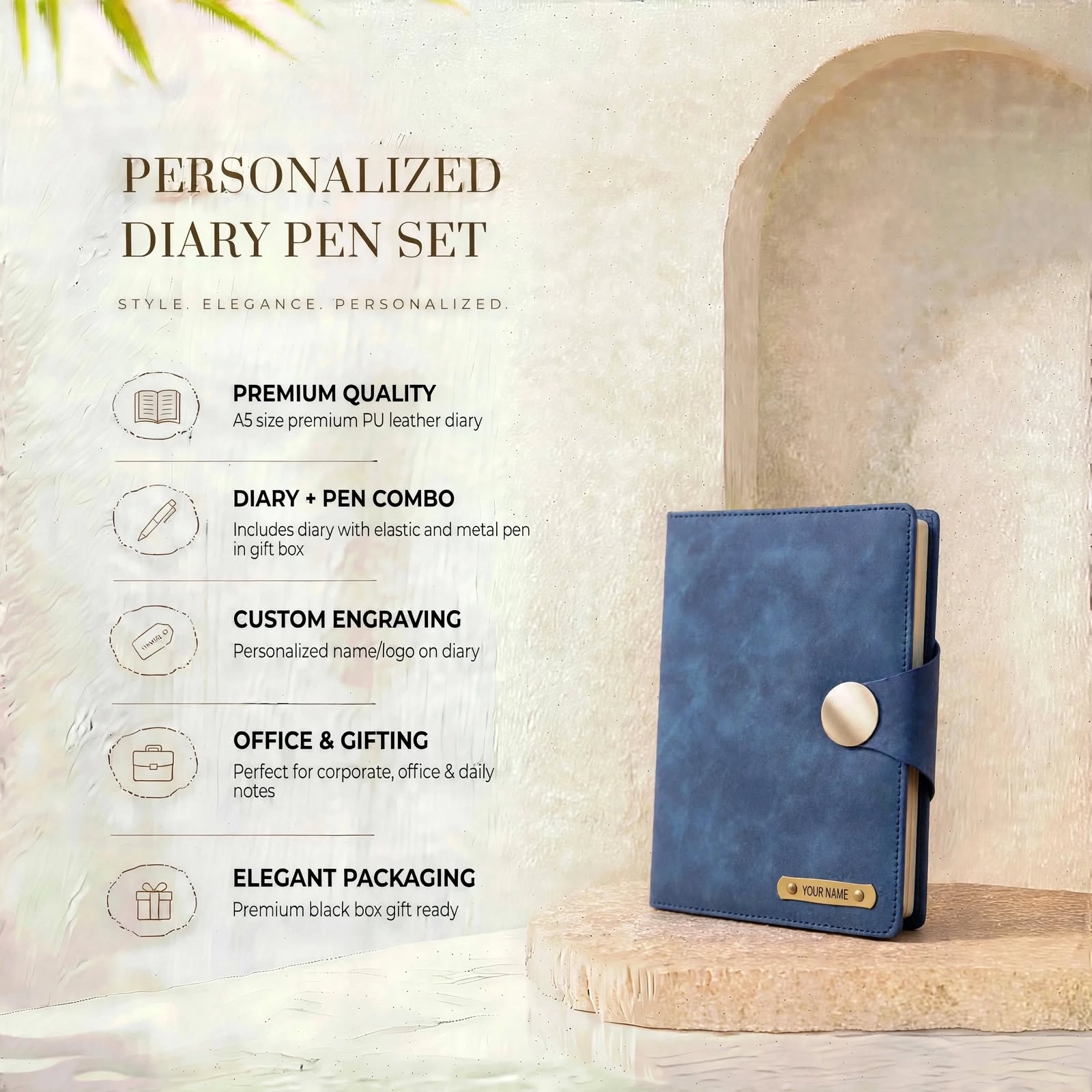Personalized Name Diary with Custom Engraved Plate - A5 Premium Leather Diary for Office and Gifting - Image 3