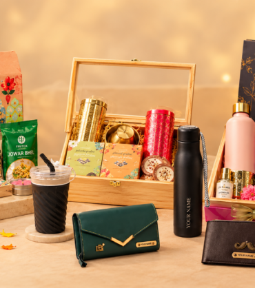 Diwali gift hampers with personalized tumblers, engraved water bottles, custom wallets, festive snacks, sweets, candles, and decorative gift boxes for thoughtful Diwali gifting in 2026.